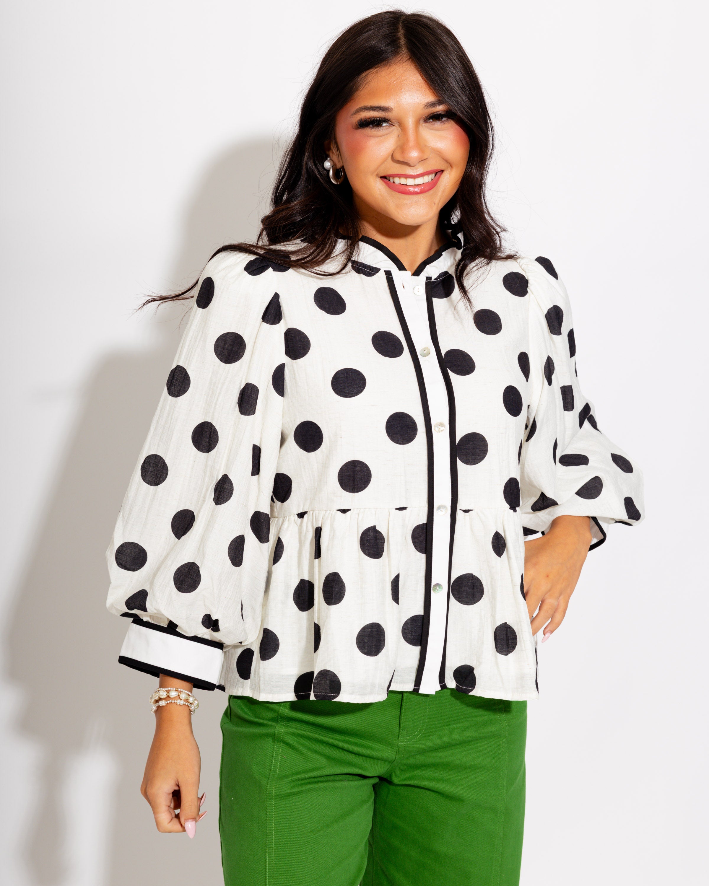 Fun & Flirty Polka Dot Top in White
