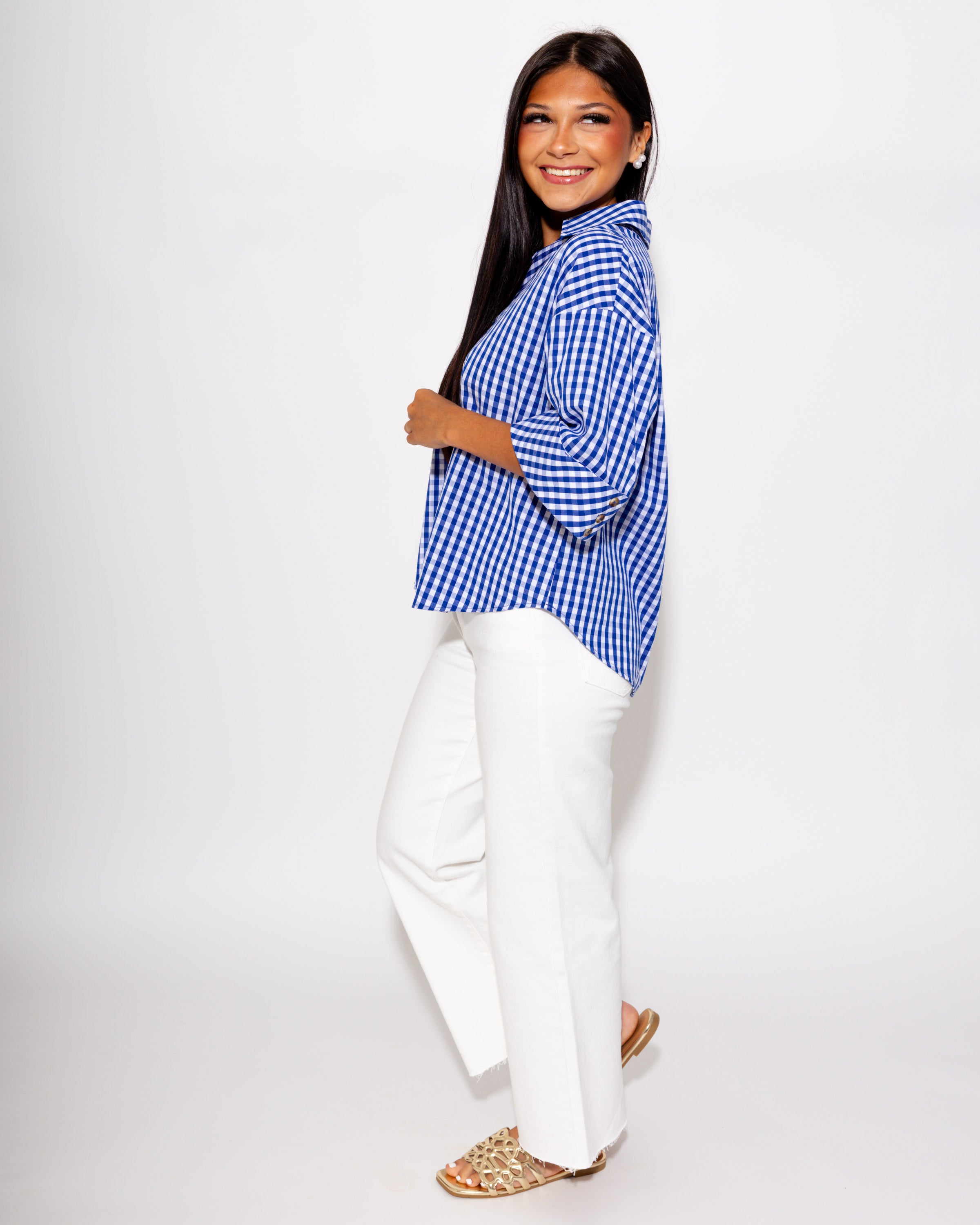 Effortless Summer Gingham Top in Indigo