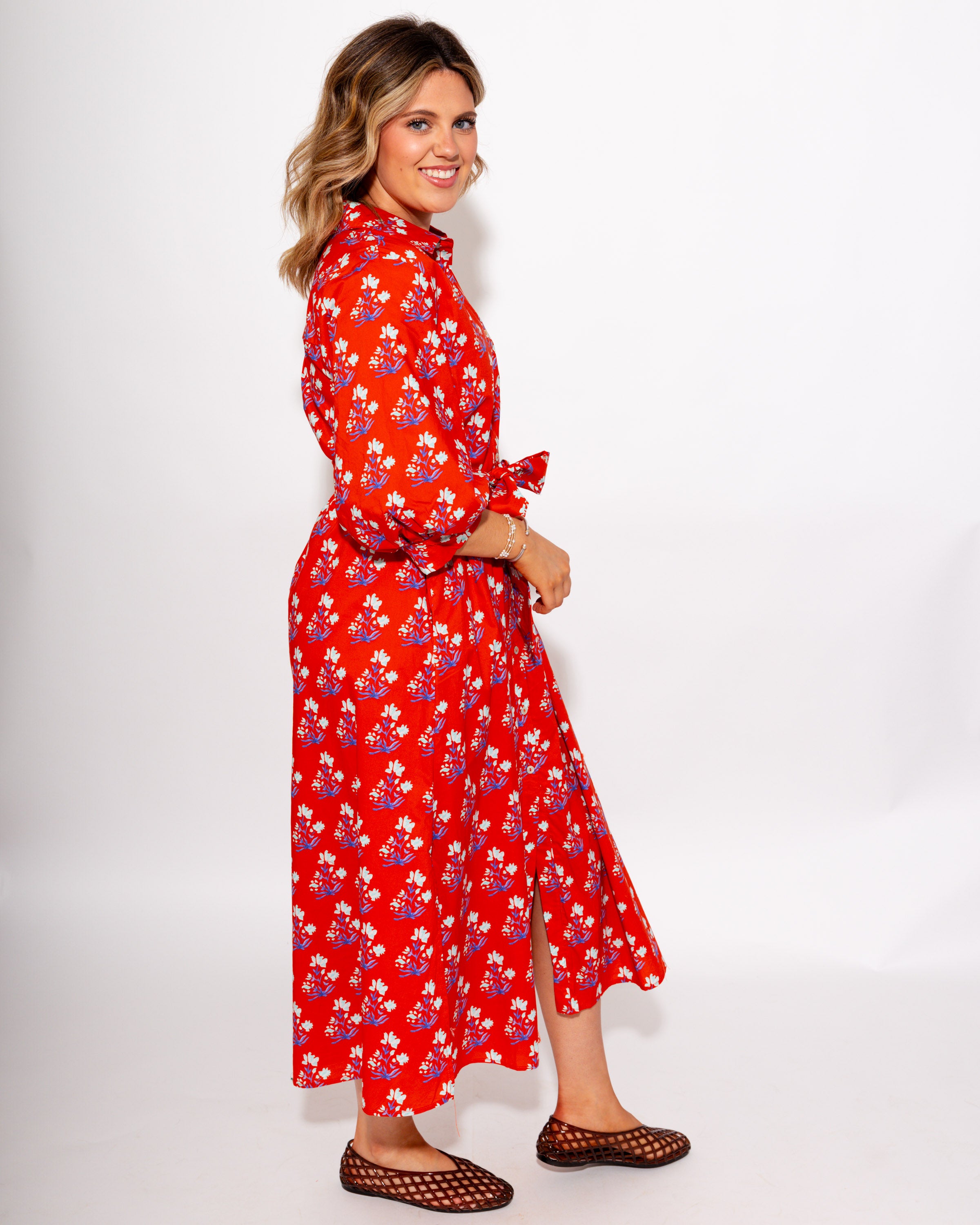 Floral Tie Waist Midi Dress