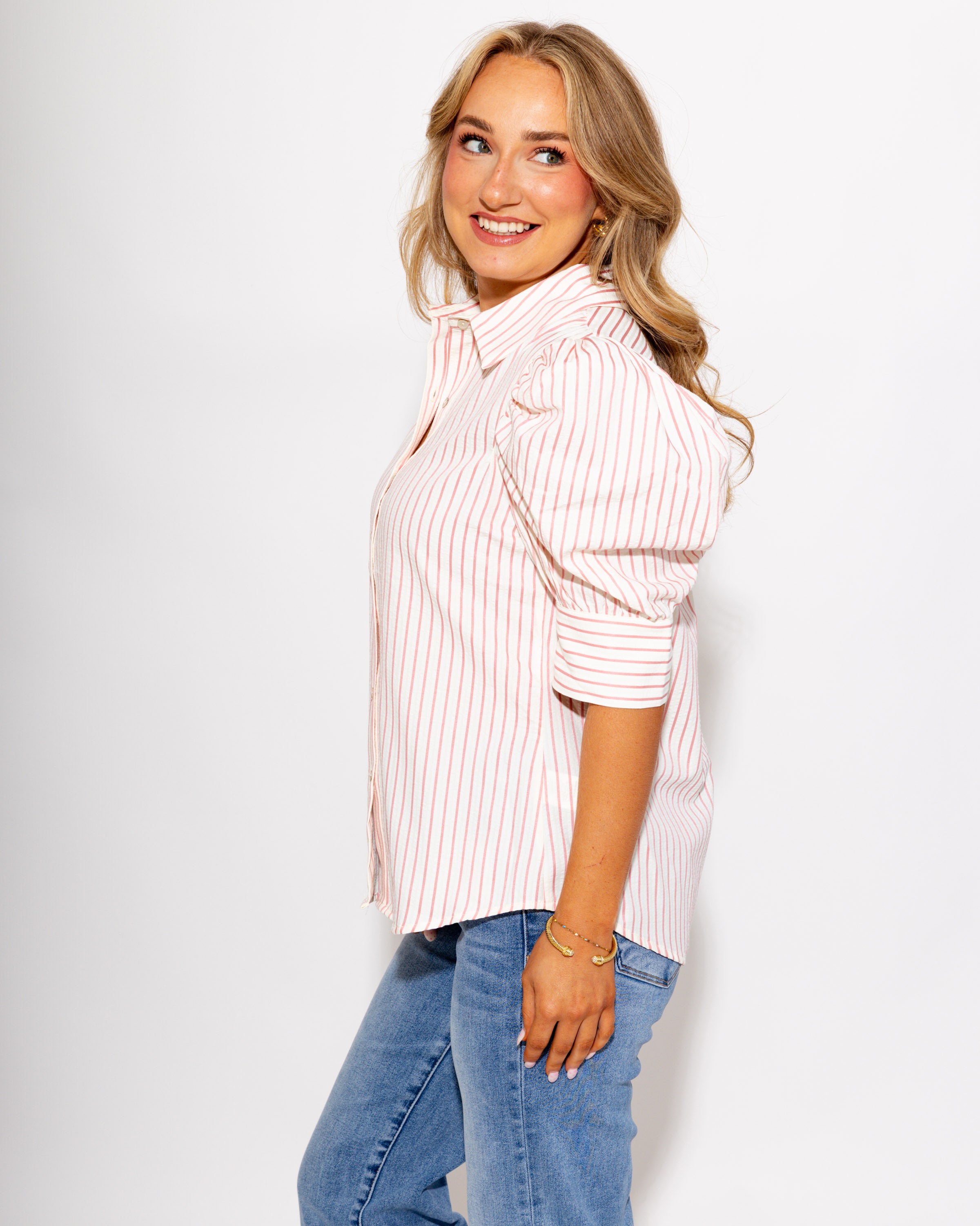Puff SleeveStriped Top in Pink