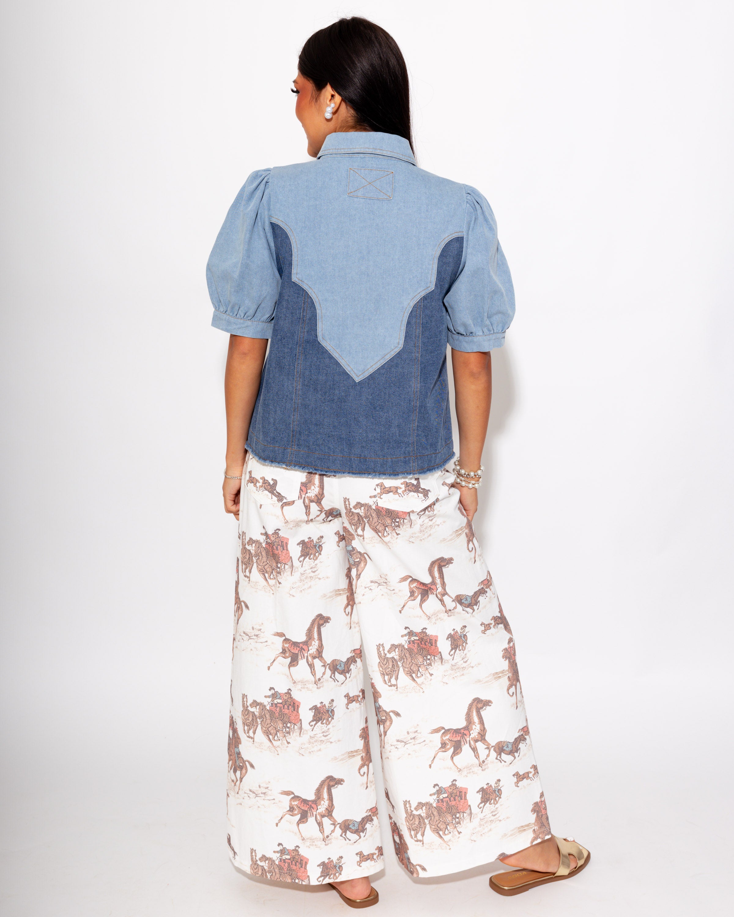 Two-Tone Denim Pearl Snap Top
