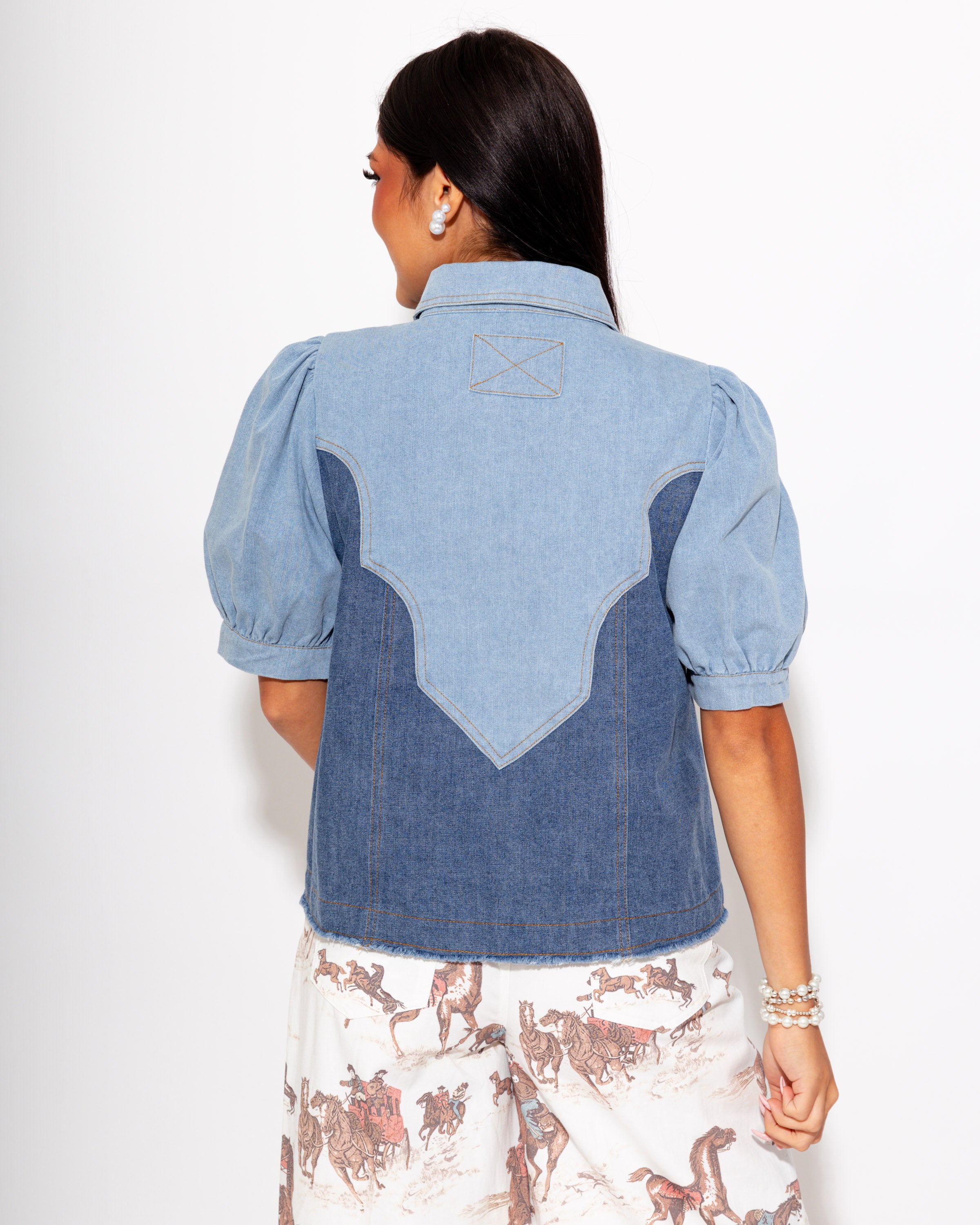 Two-Tone Denim Pearl Snap Top