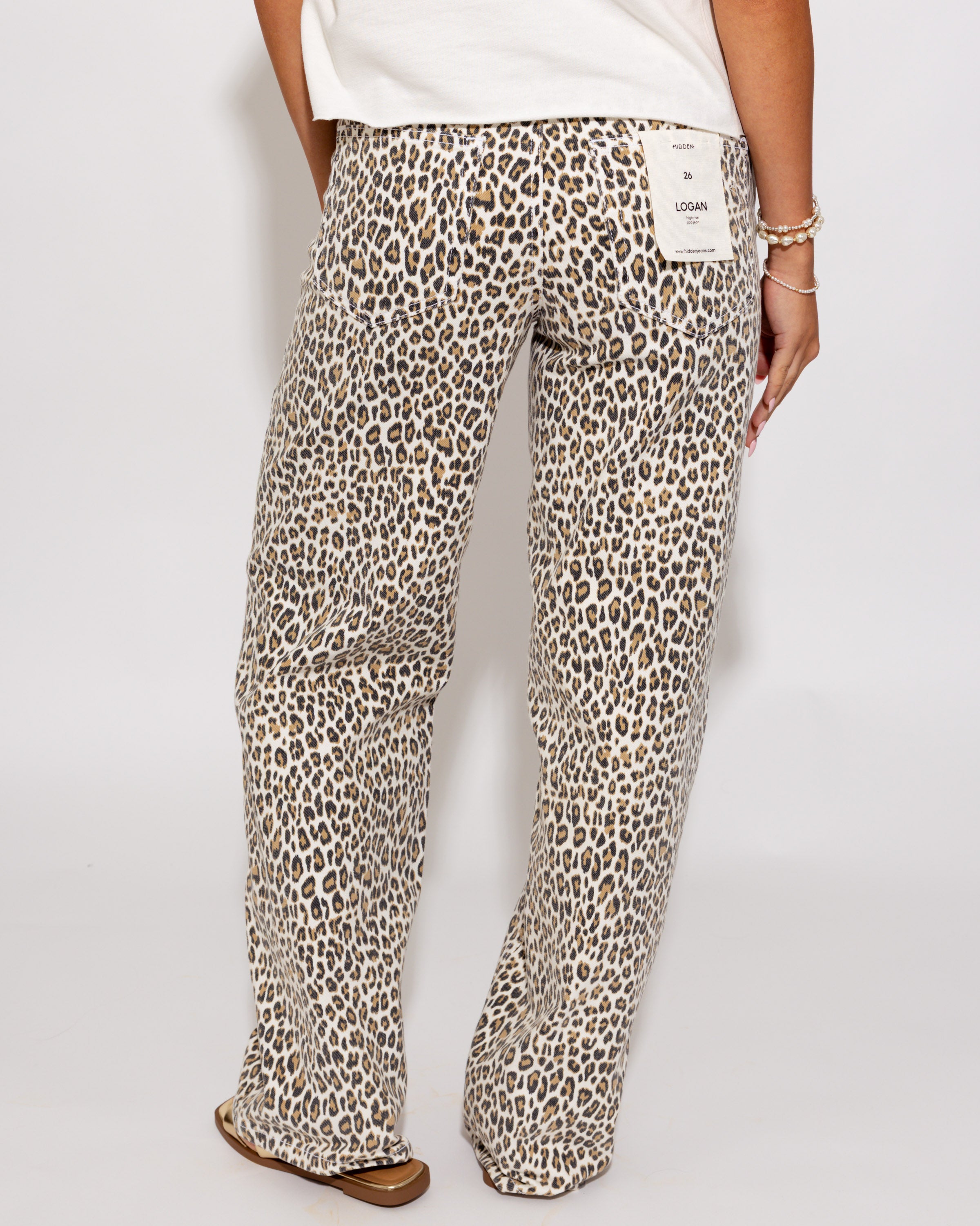White Cheetah High Rise Dad Jeans