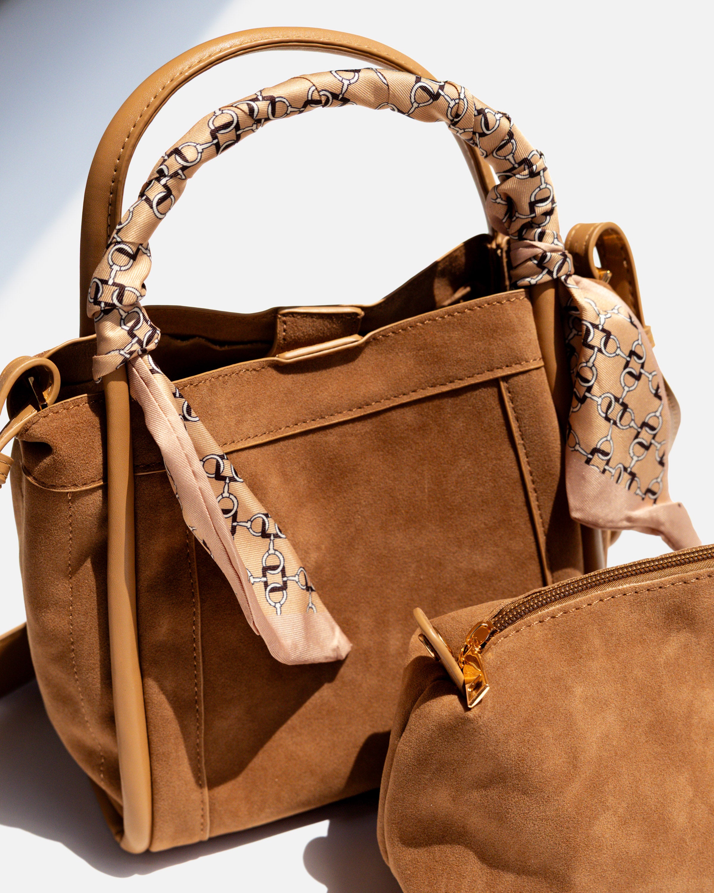 Signature Suede Handbag in Tan