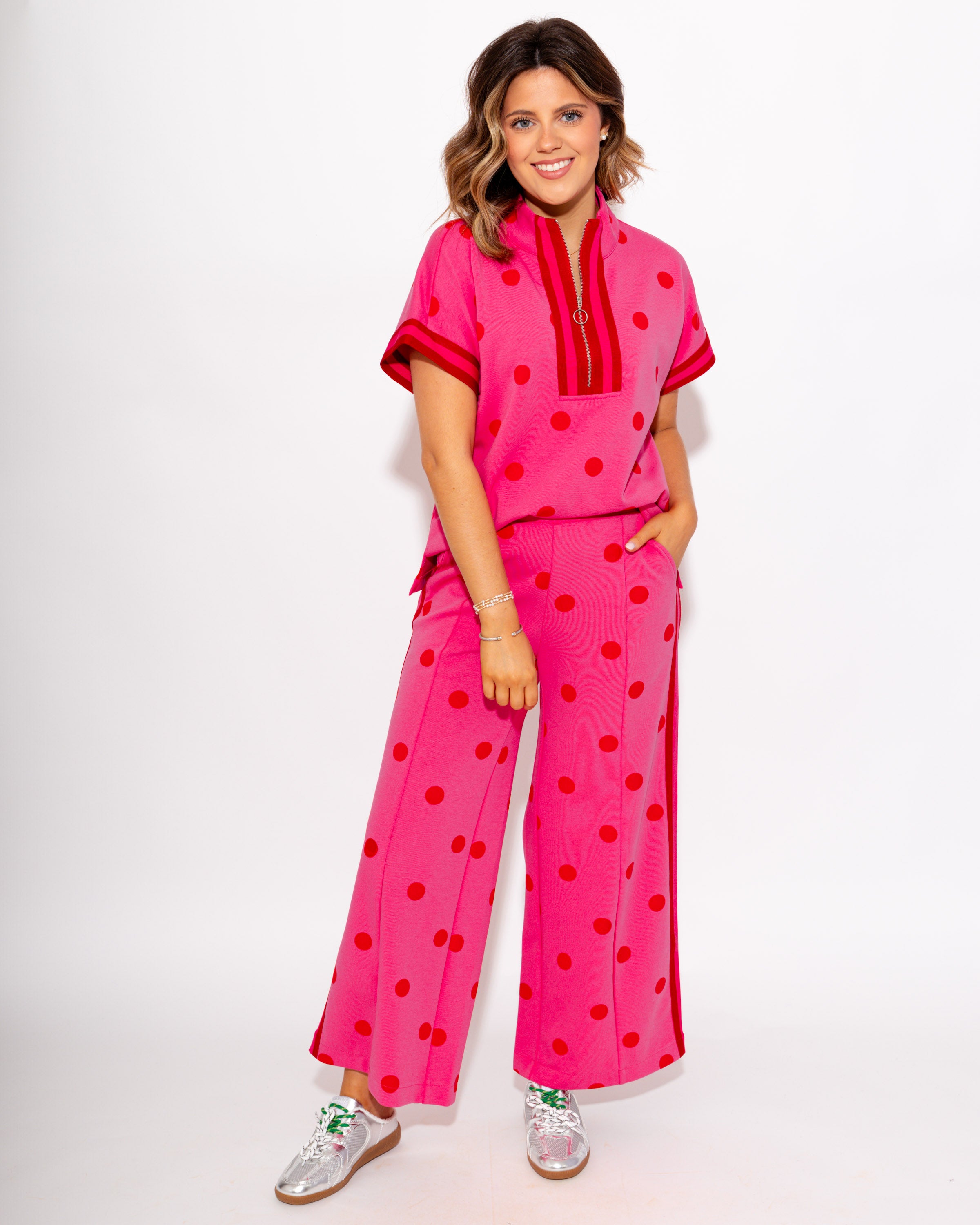 Polka Dot Lounge Set in Hot Pink