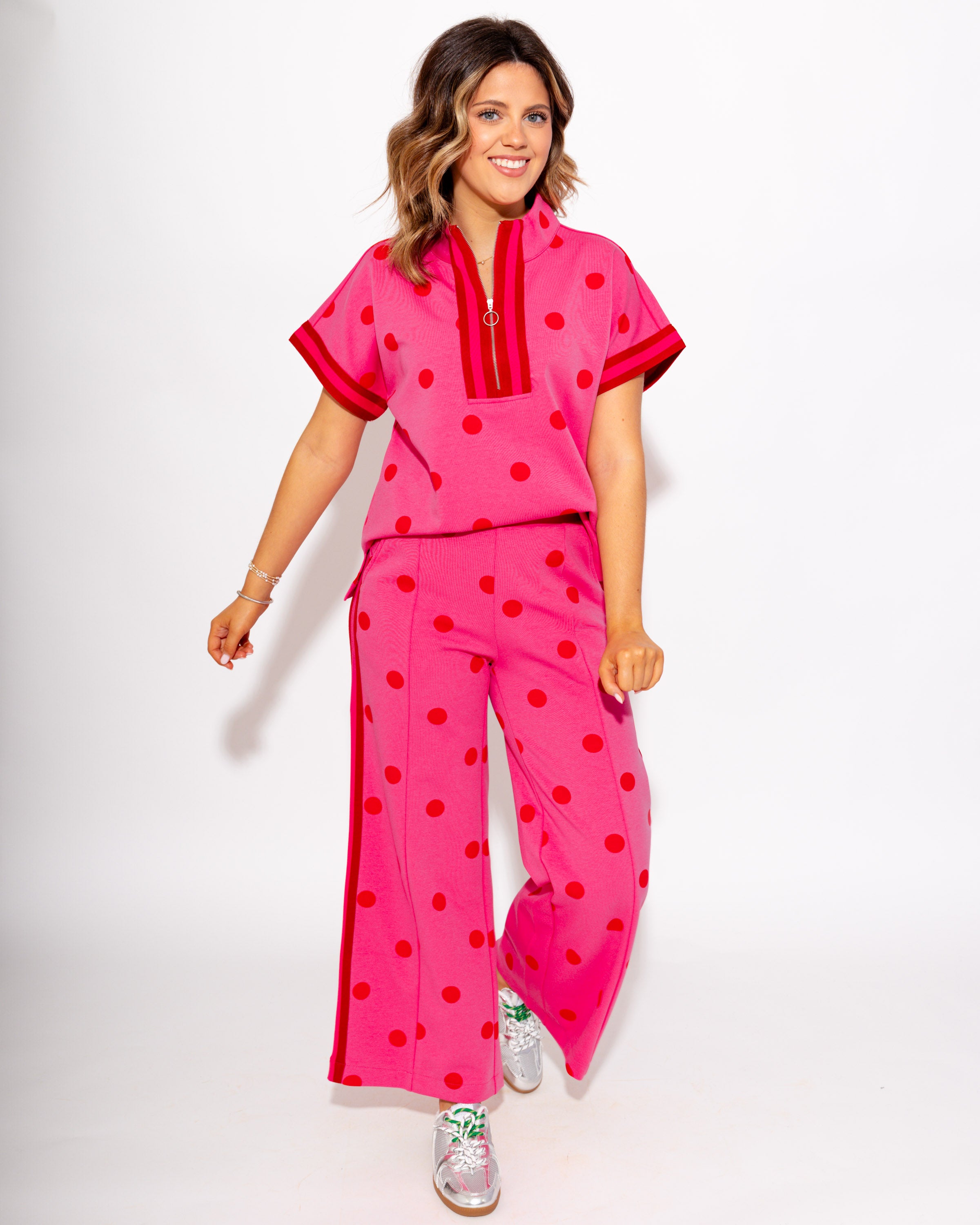 Polka Dot Lounge Set in Hot Pink