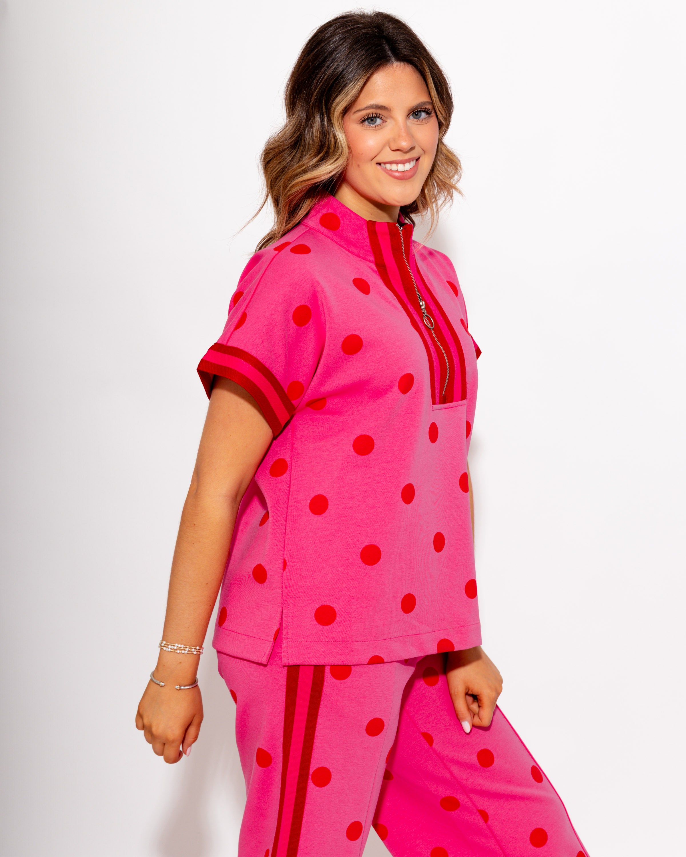Polka Dot Lounge Set in Hot Pink