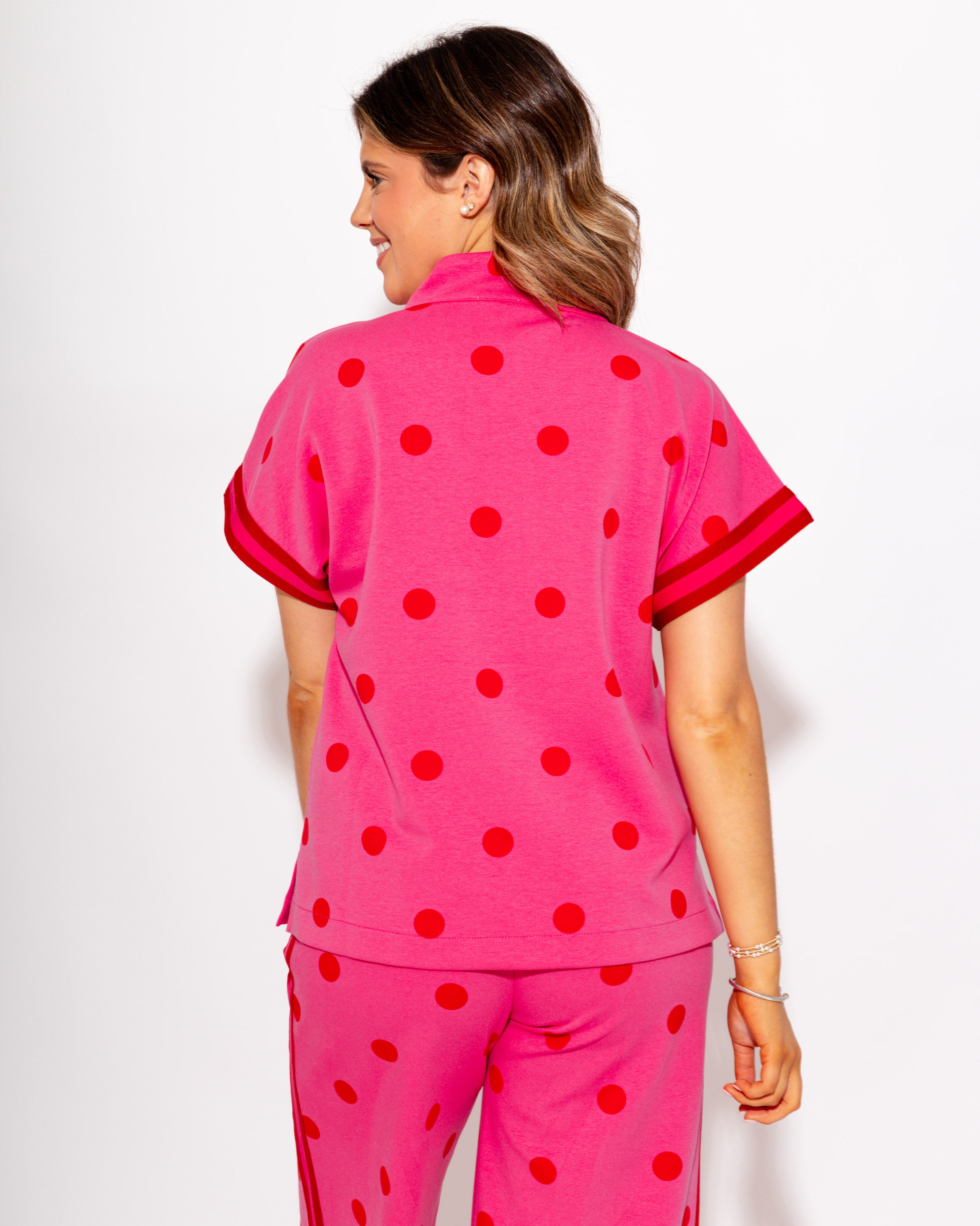 Polka Dot Lounge Set in Hot Pink
