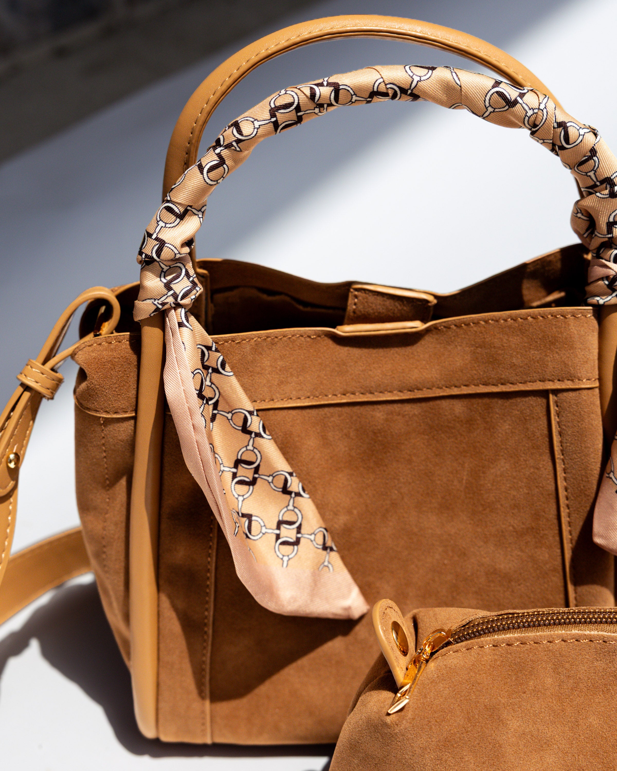 Signature Suede Handbag in Tan