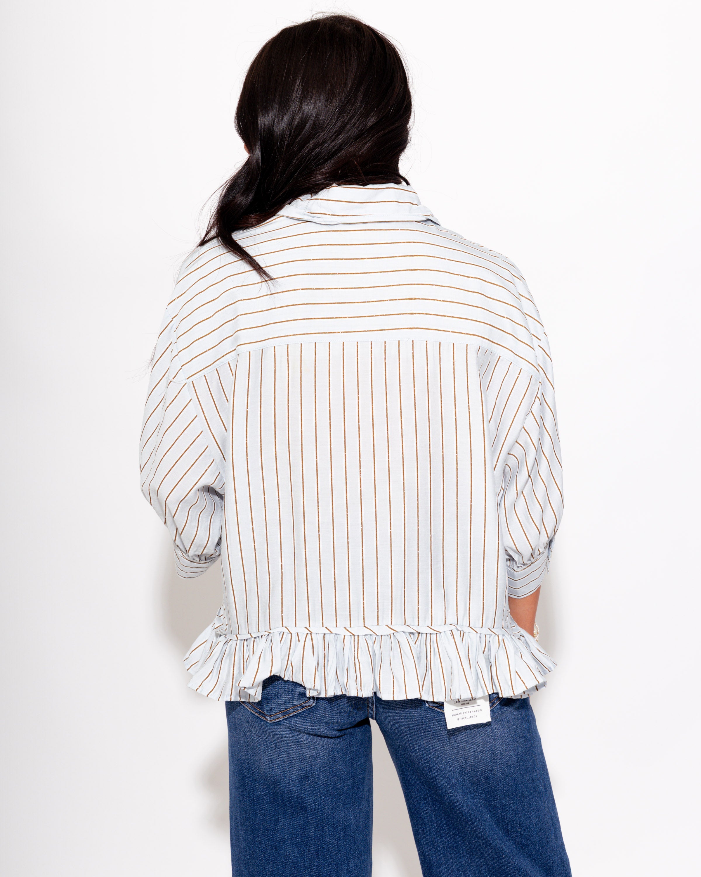 Playful Stripe Ruffle Hem Top in Blue
