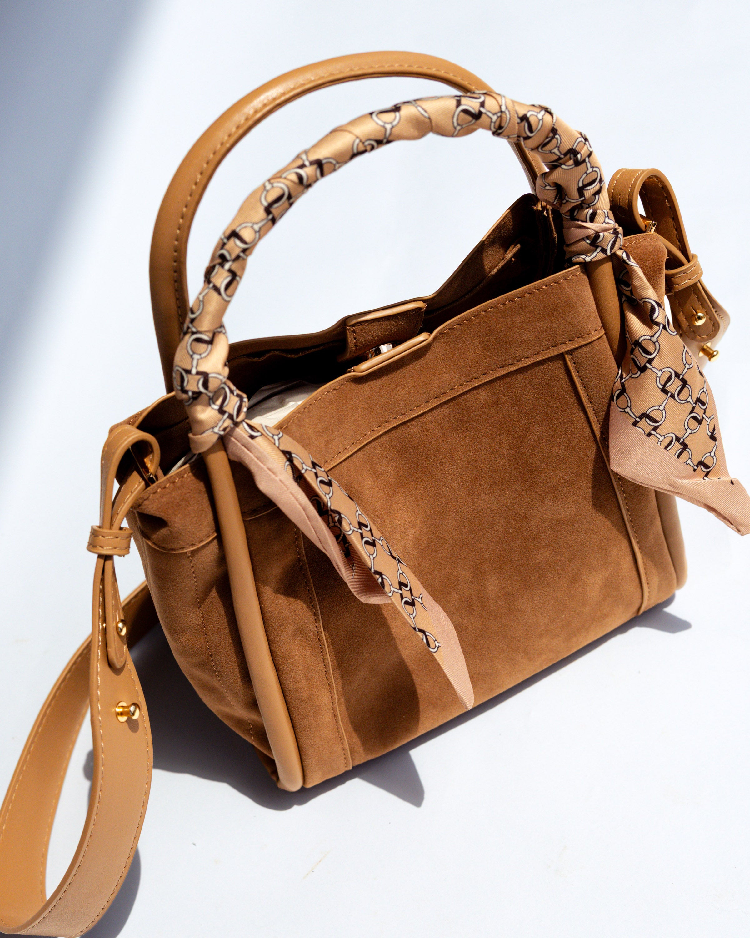 Signature Suede Handbag in Tan