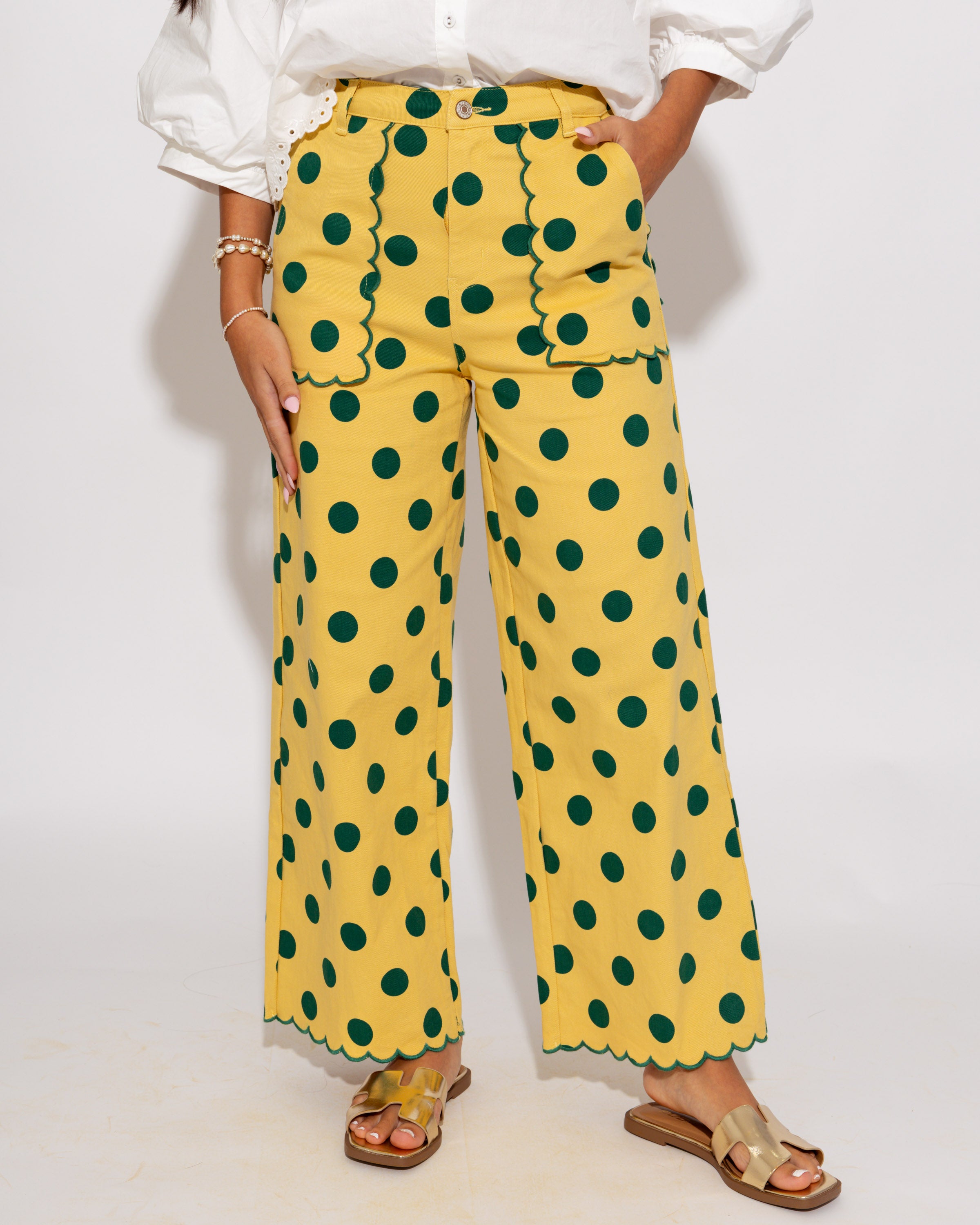 Scalloped Polka Dot Pants in Yellow