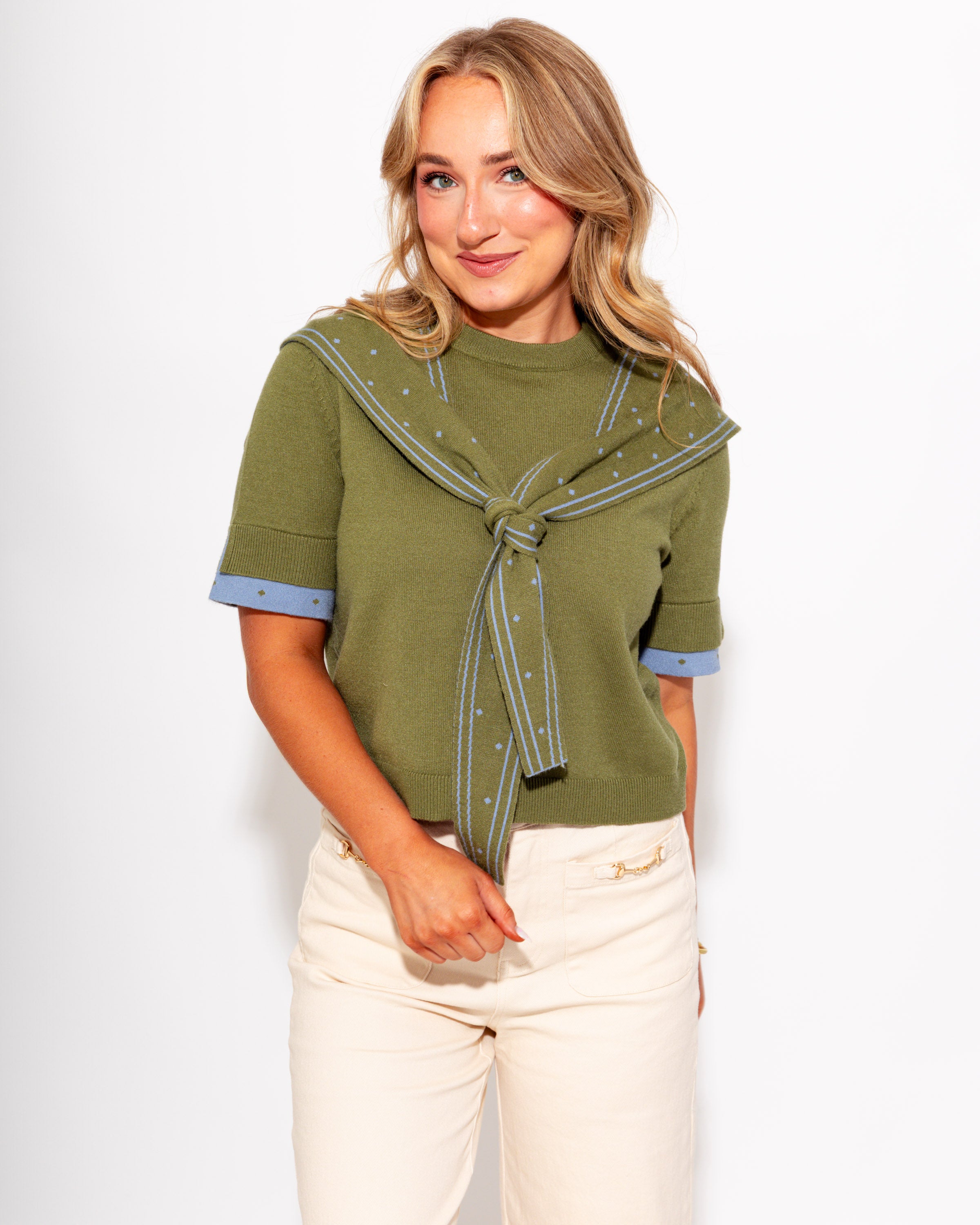 Polka Dot Accent Scarf Top