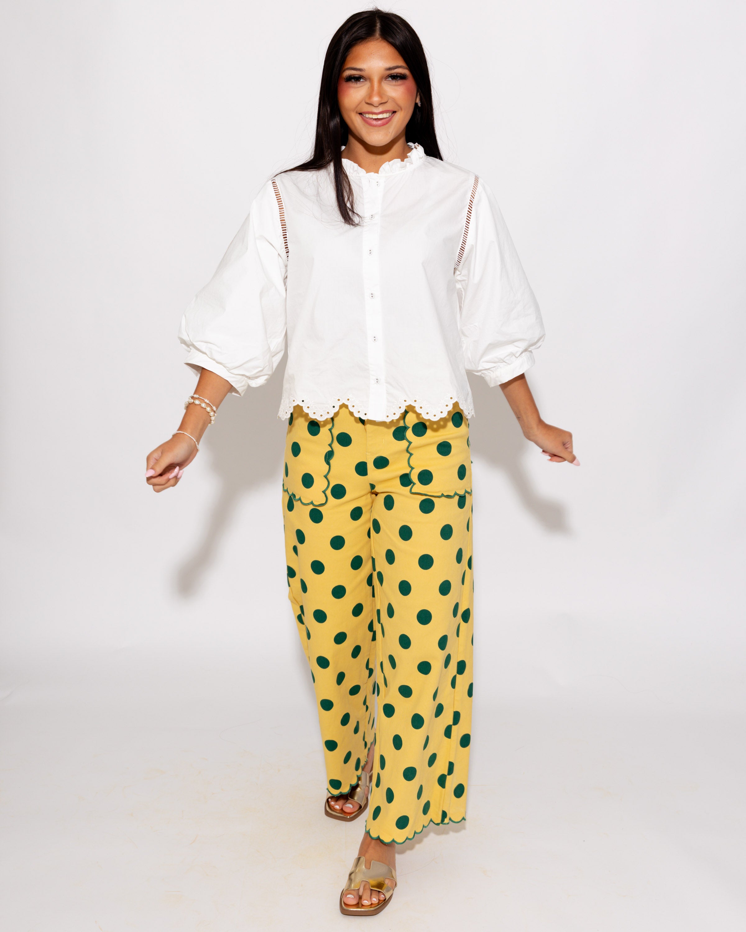Scalloped Polka Dot Pants in Yellow