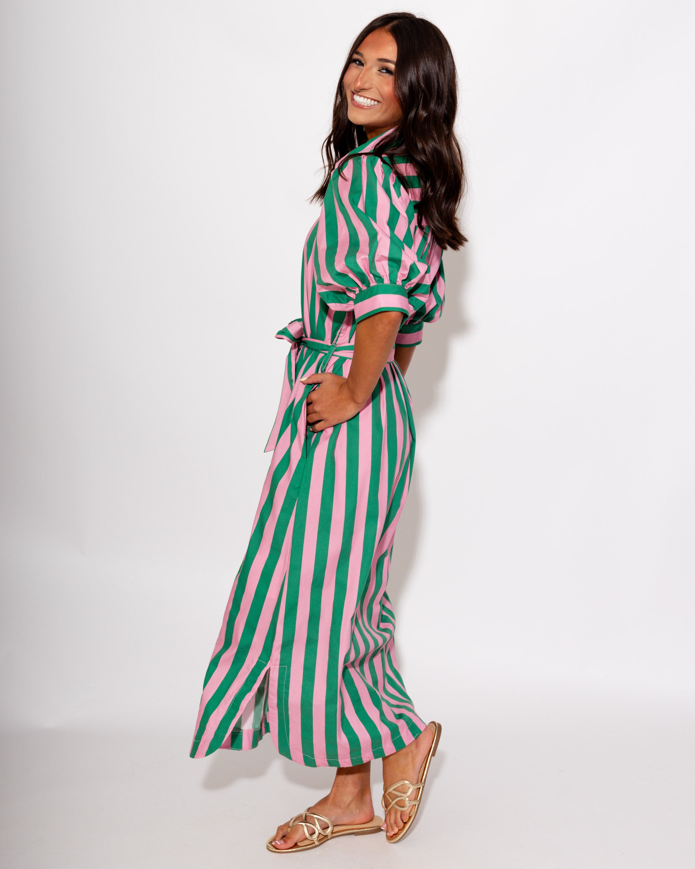 Stripe Tie Waist Midi Dress