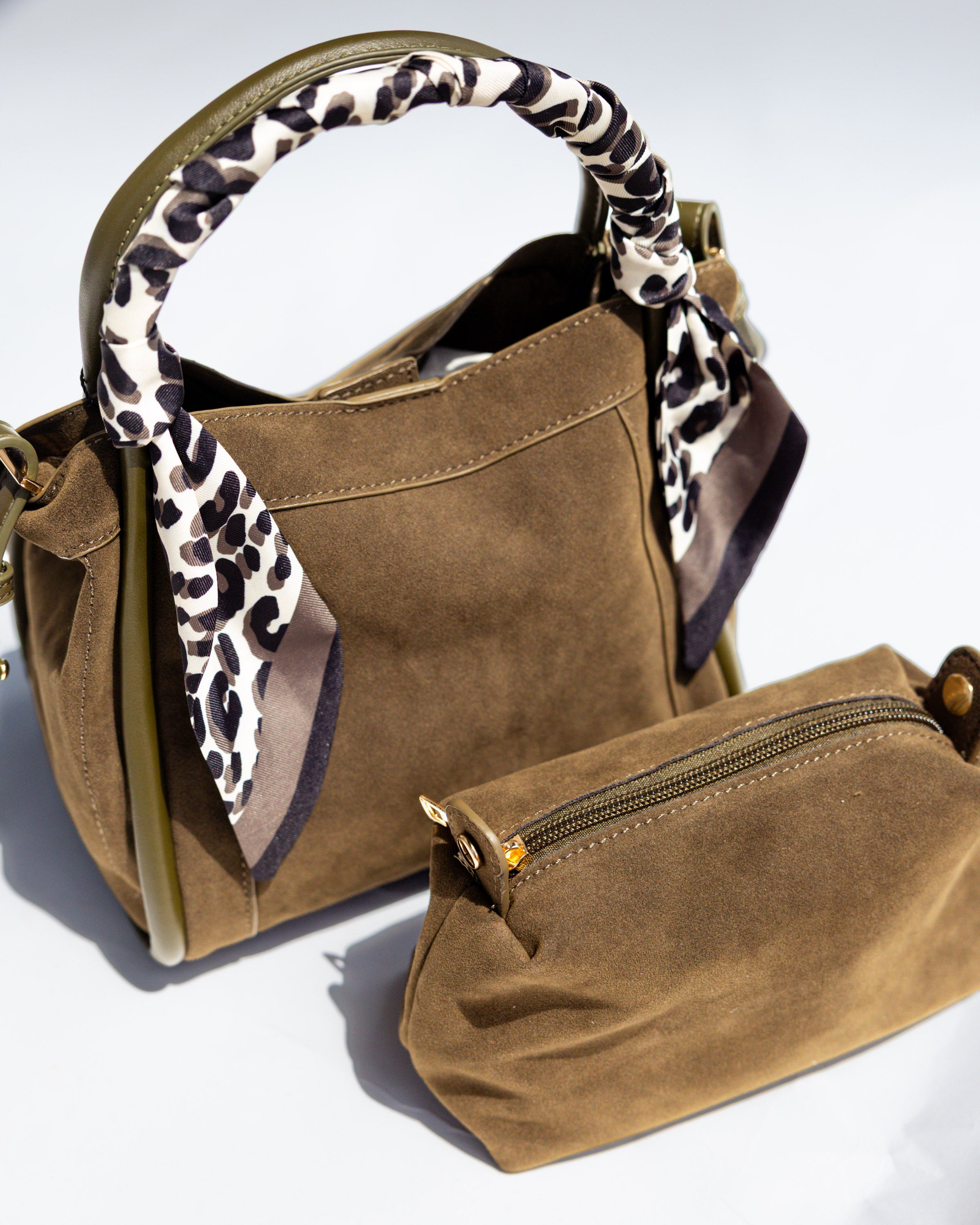 Signature Suede Handbag in Olive