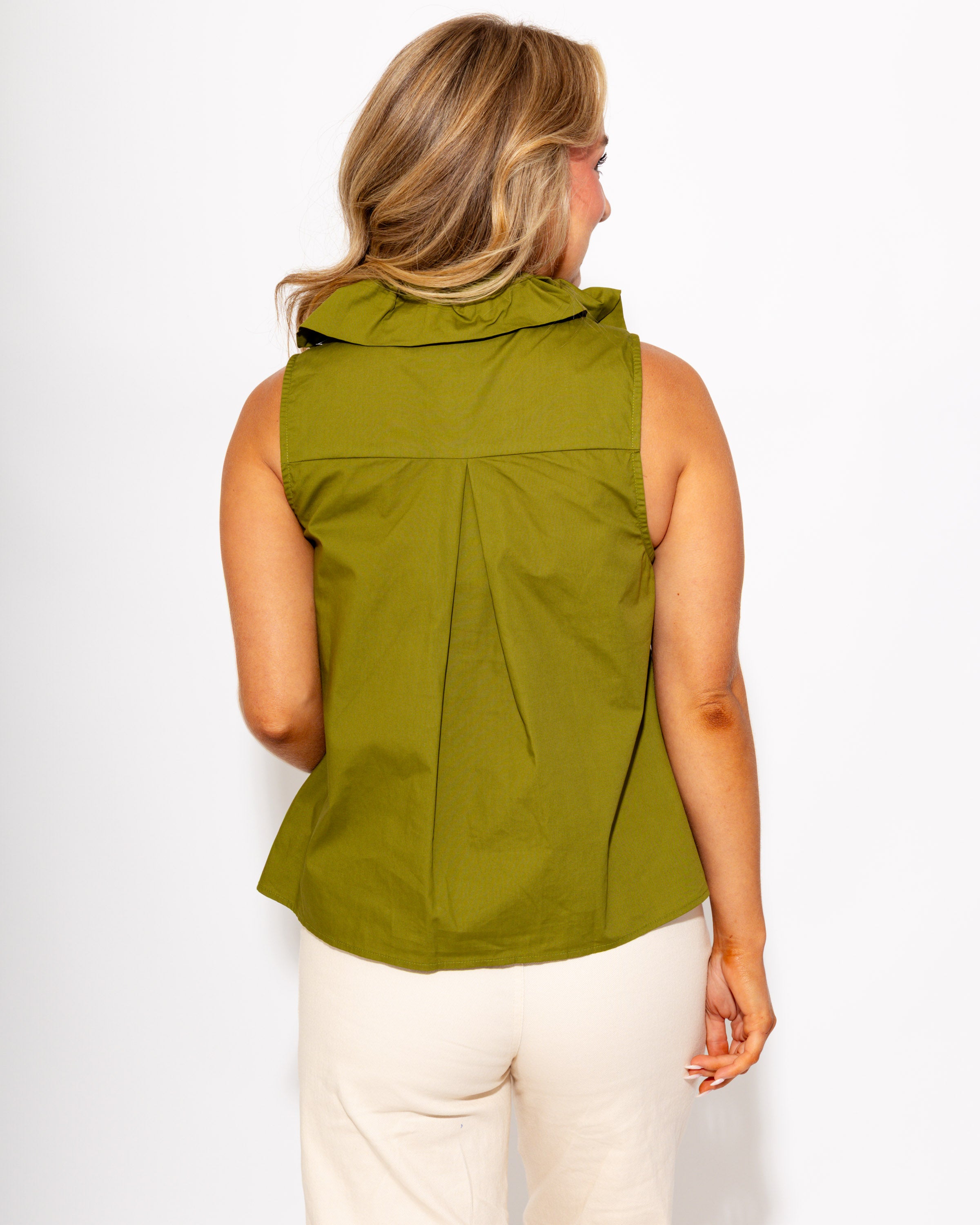 Ruffle Front Top in Olive