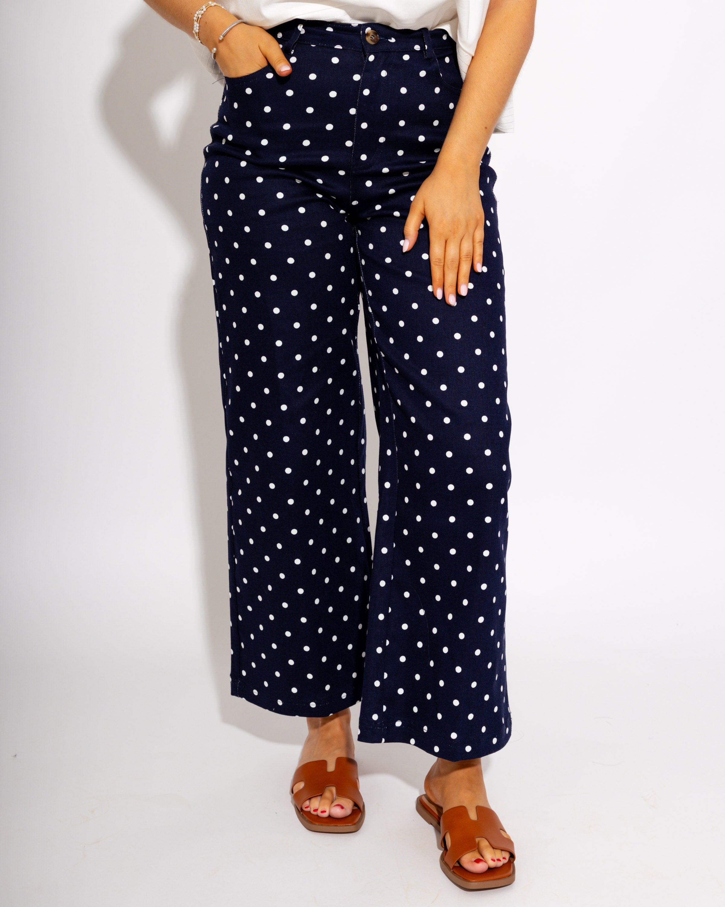 Tailored Polka Dot Pants in Navy