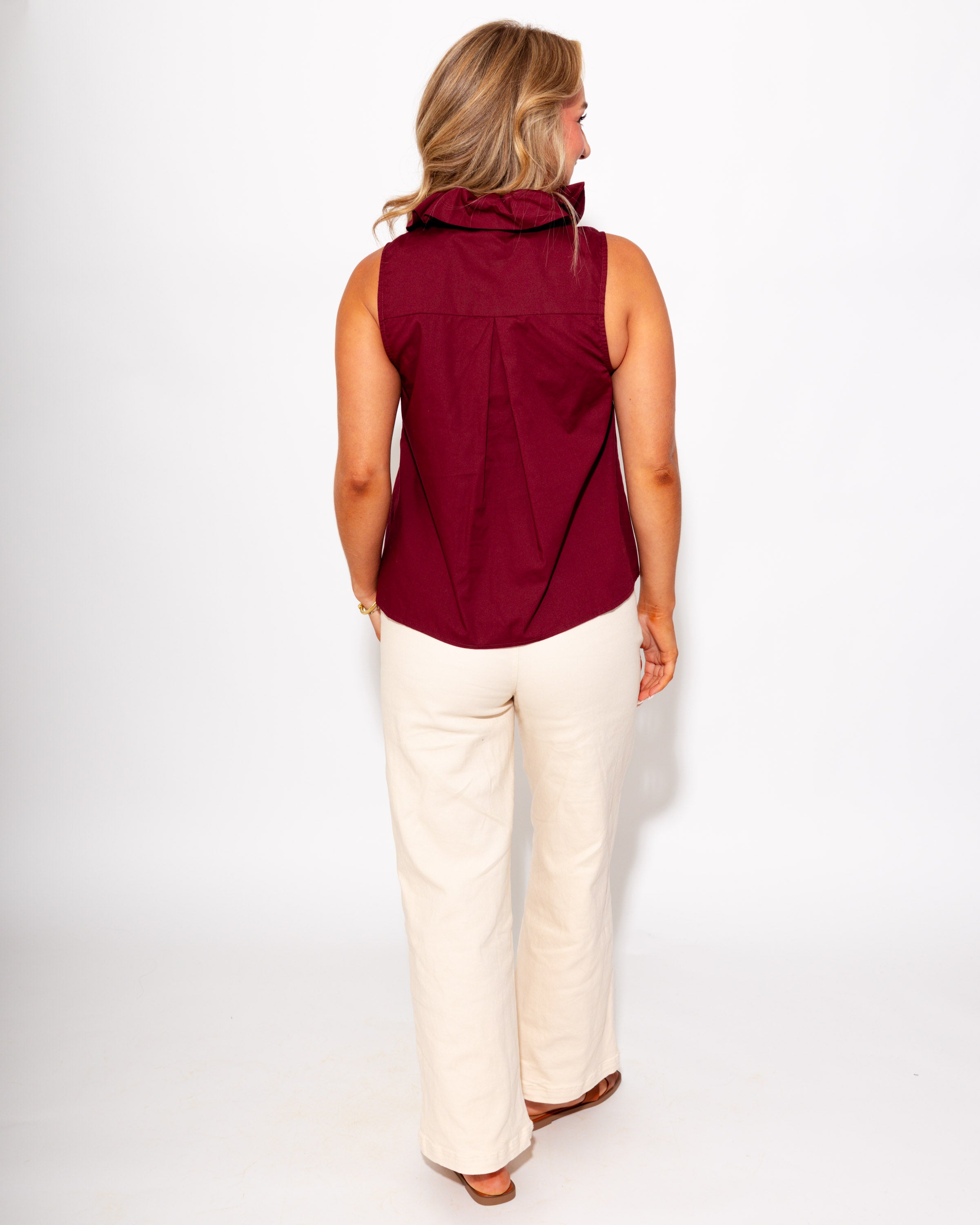 Ruffle Front Top in Burgundy