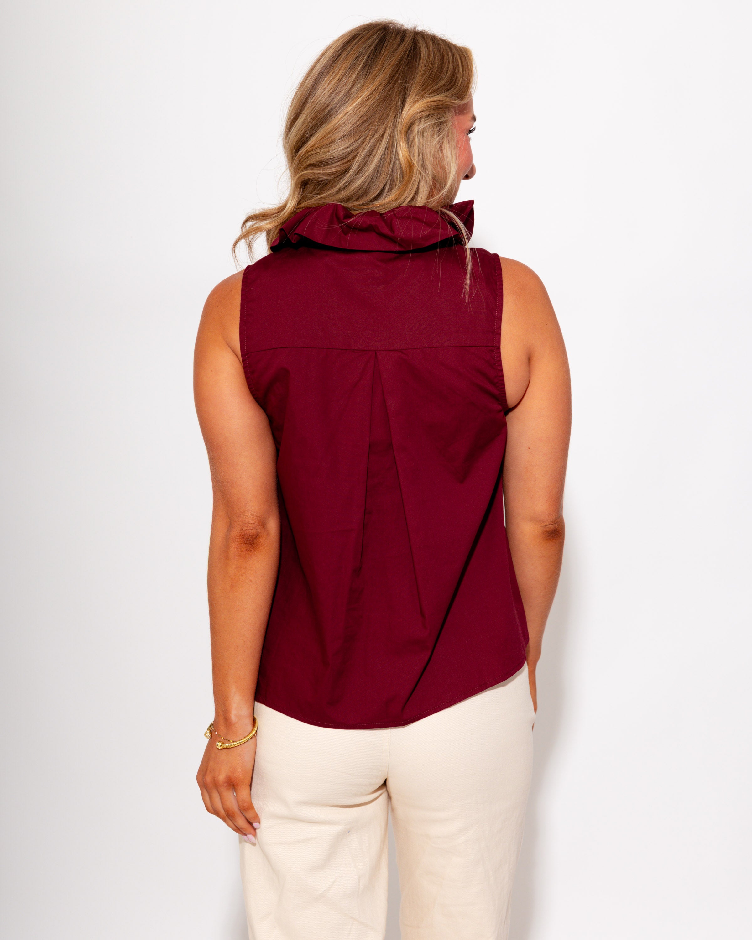 Ruffle Front Top in Burgundy