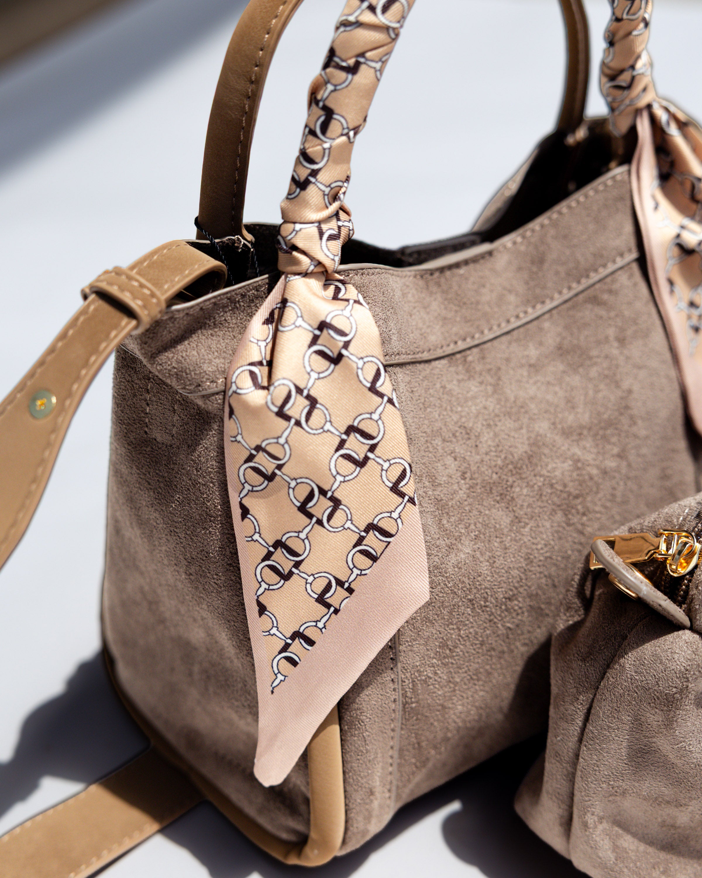 Signature Suede Handbag in Taupe
