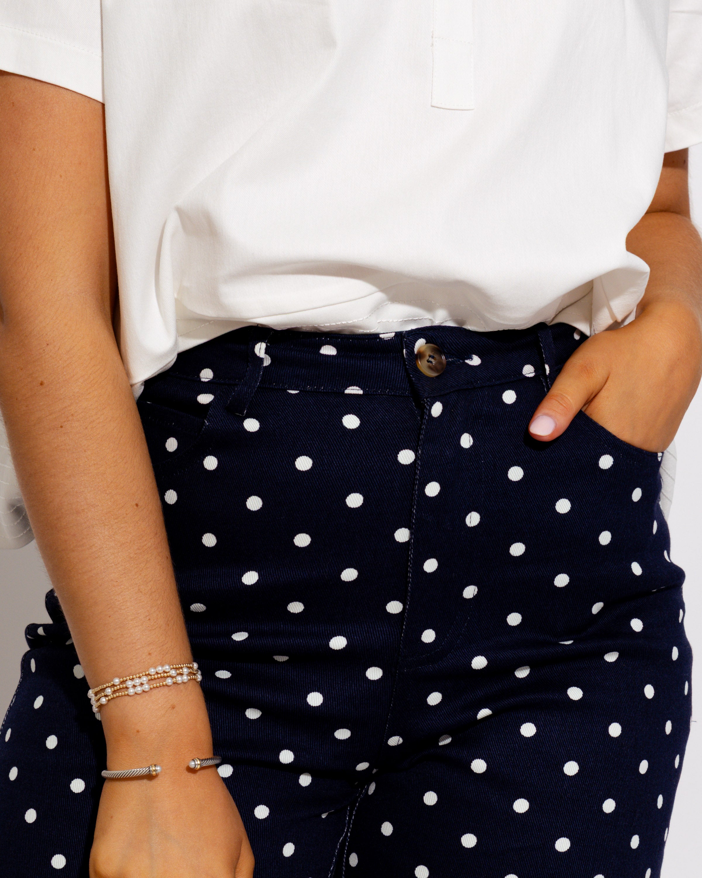 Tailored Polka Dot Pants in Navy