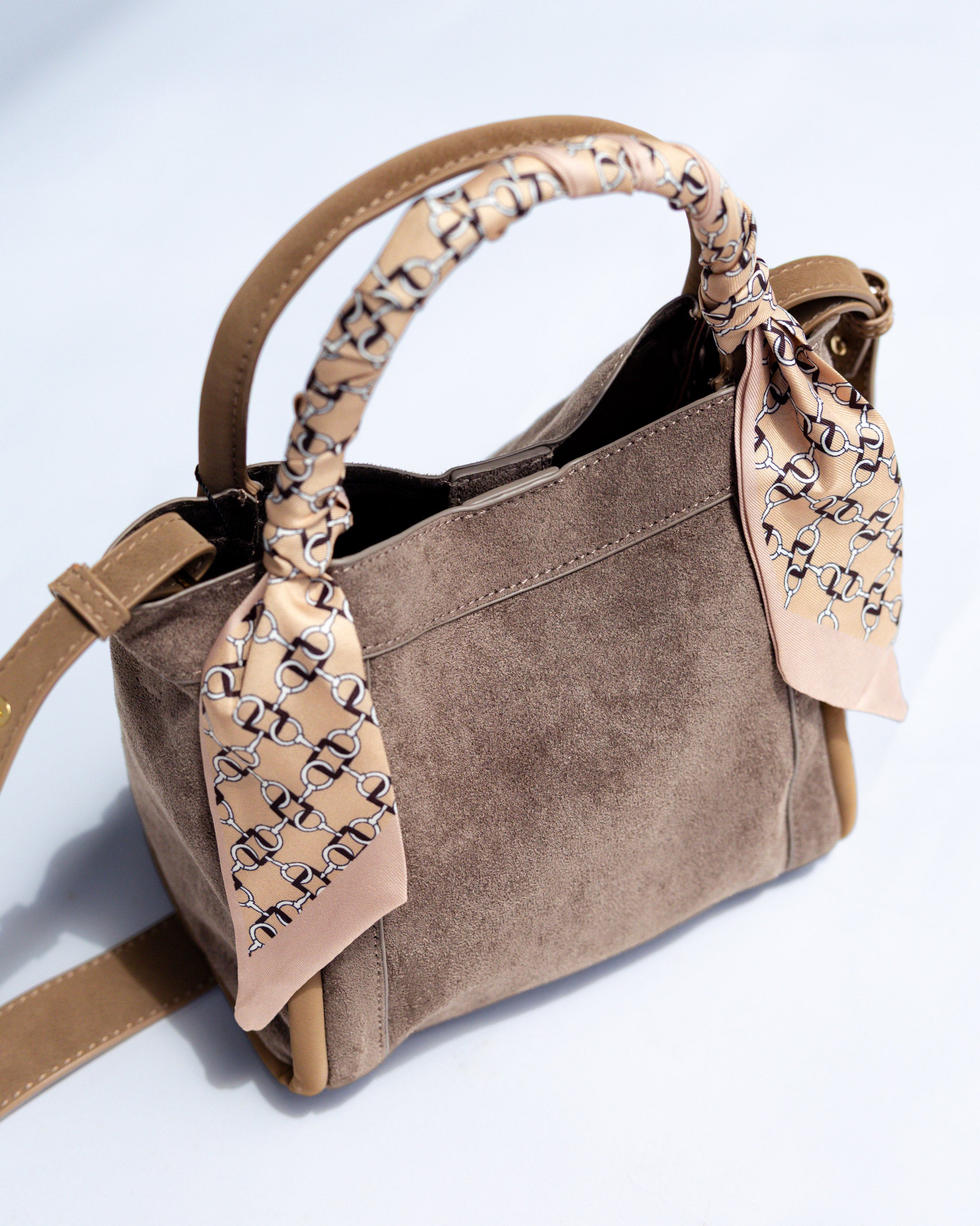 Signature Suede Handbag in Taupe