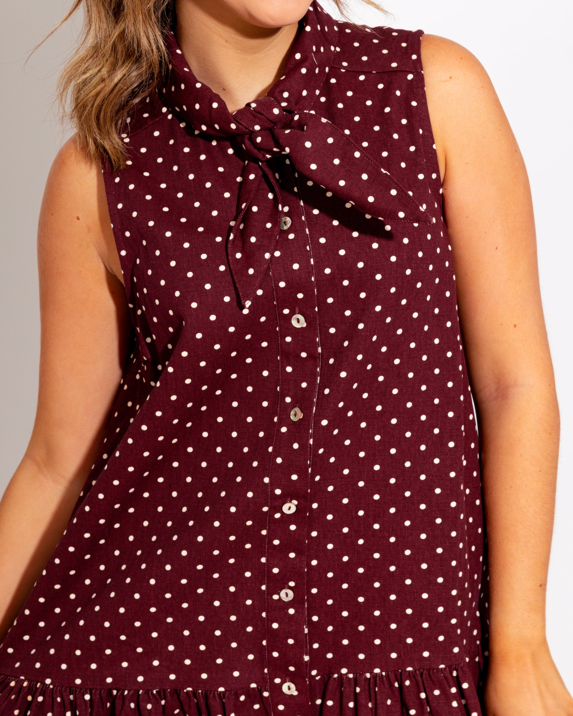 Polka Dot Neck Tie Mini Dress