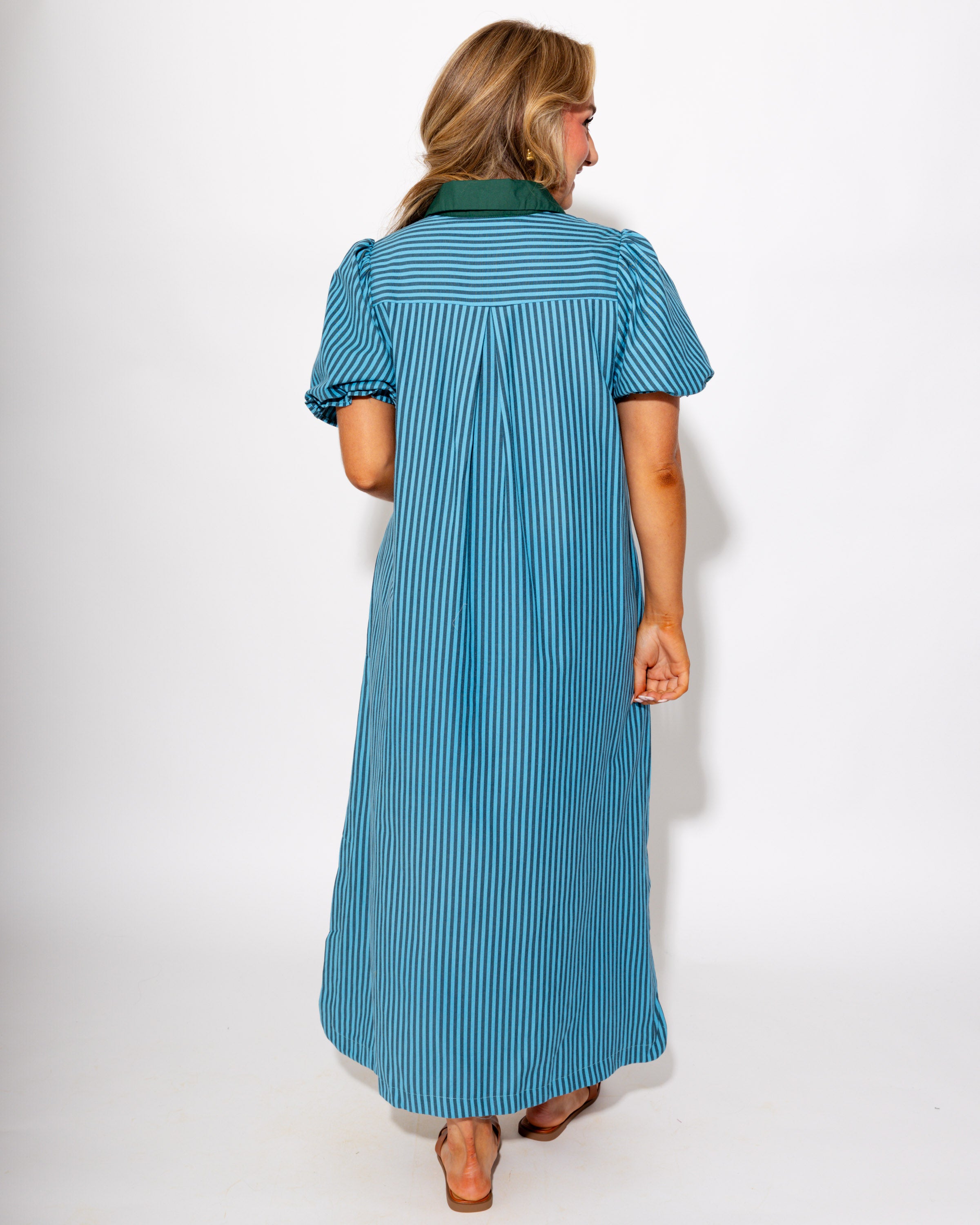 Button Front Stripe Midi Dress