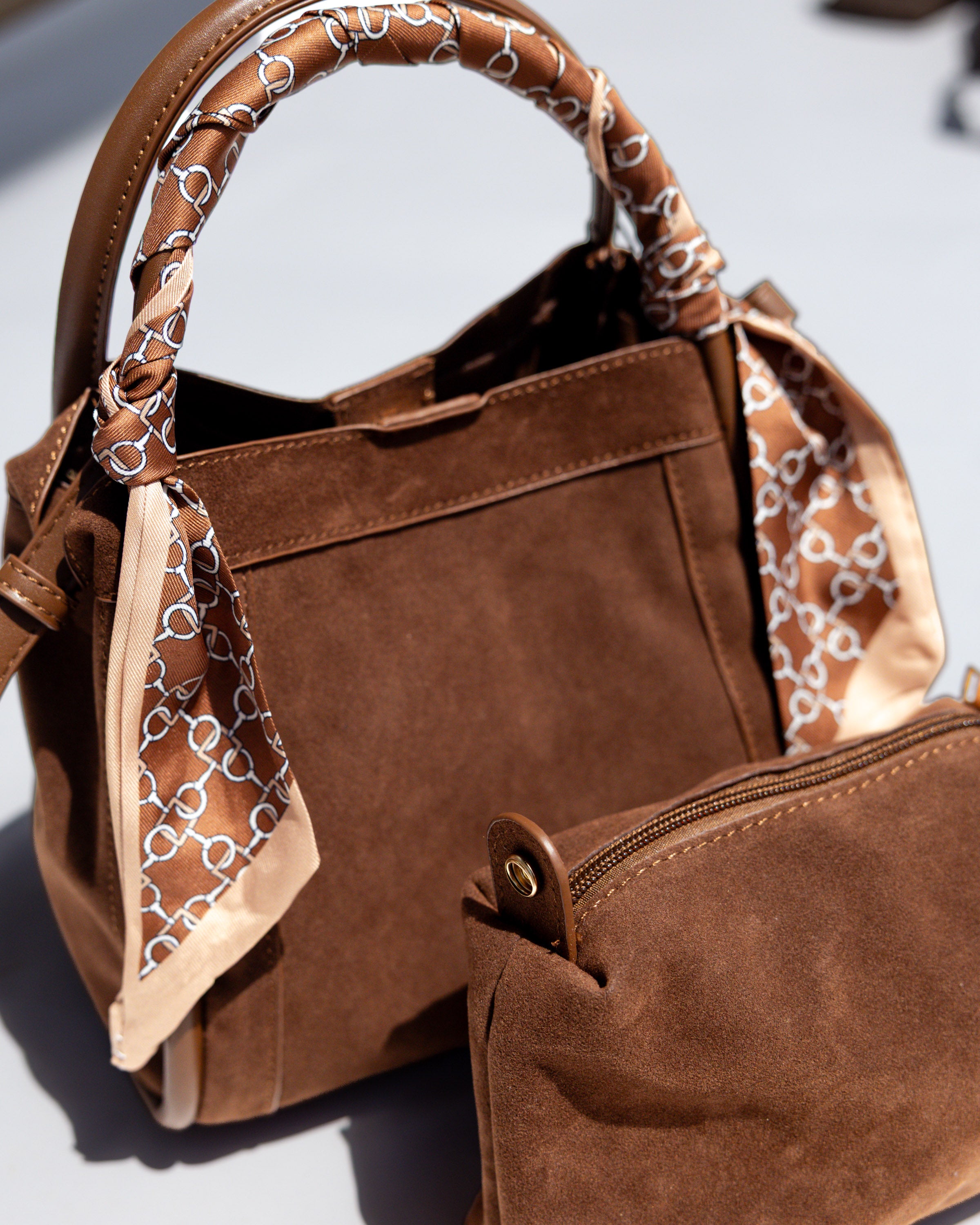Signature Suede Handbag in Chocolate