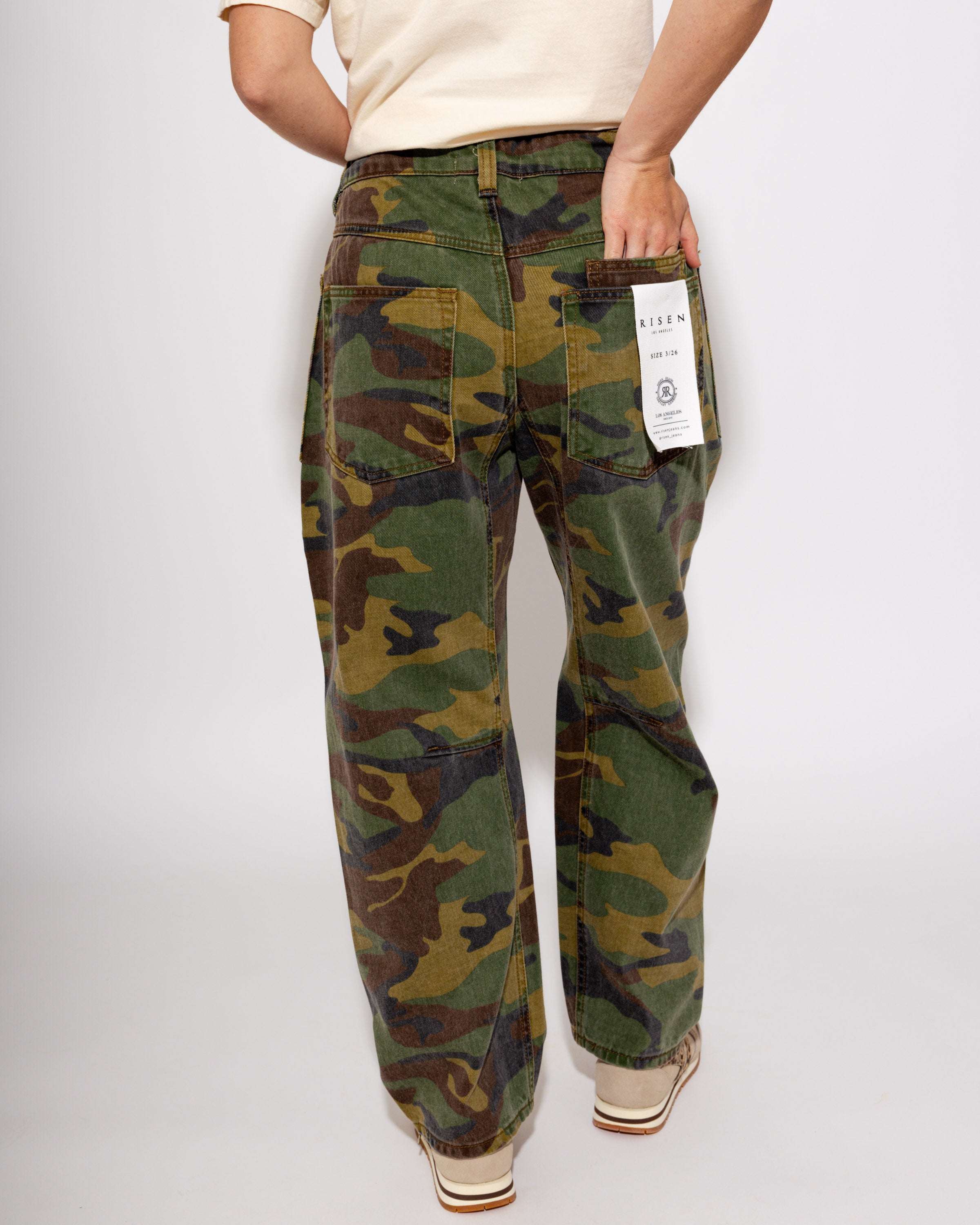 Cropped Relaxed Barrel Leg Camo Pants