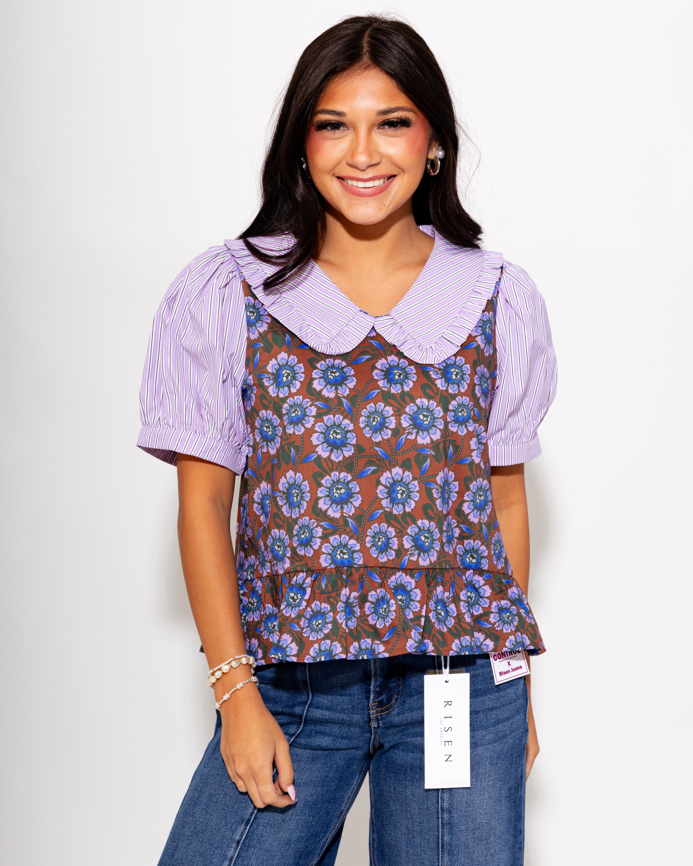 Girly Garden Mixed Print Top in Lavender
