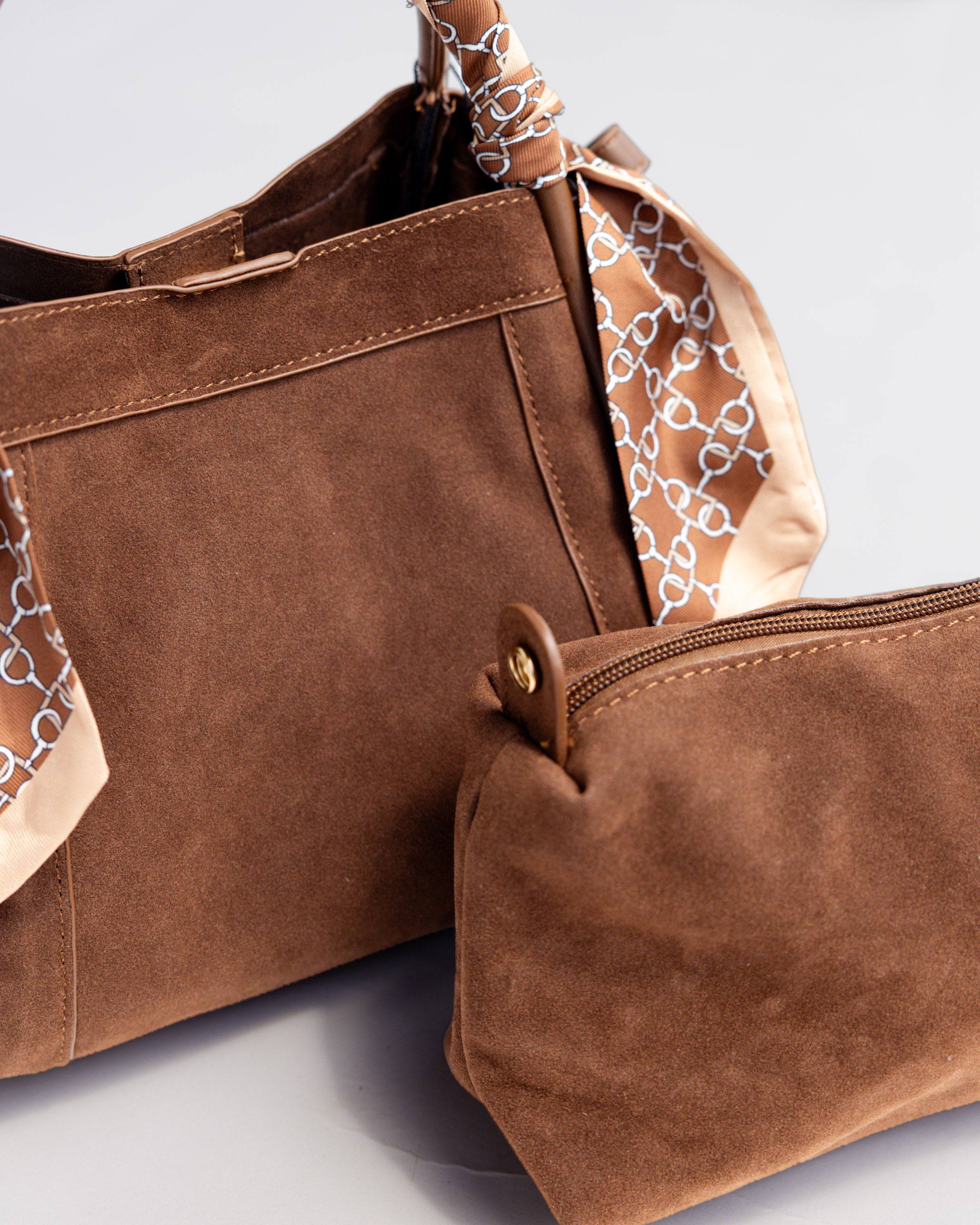Signature Suede Handbag in Chocolate