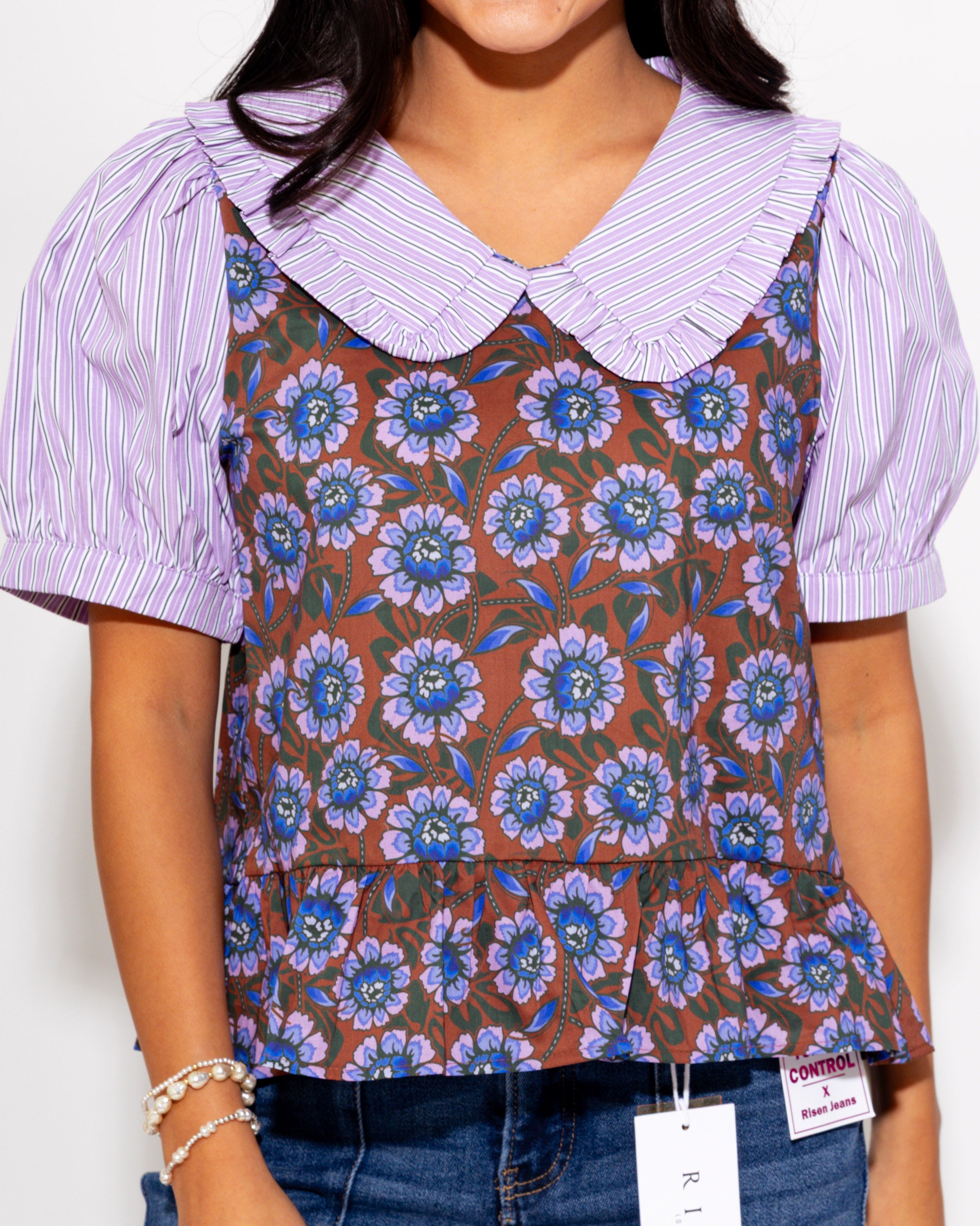 Girly Garden Mixed Print Top in Lavender