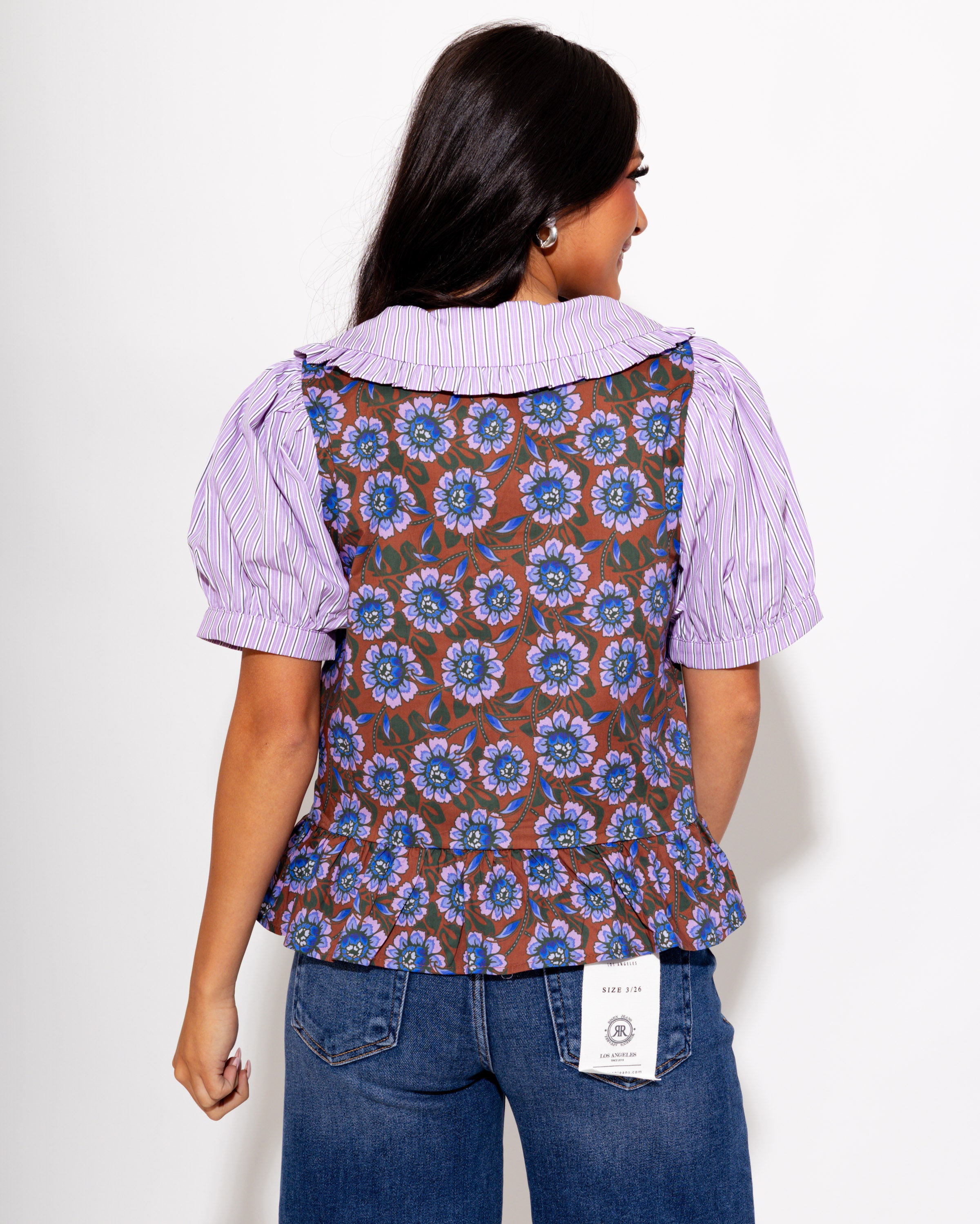Girly Garden Mixed Print Top in Lavender