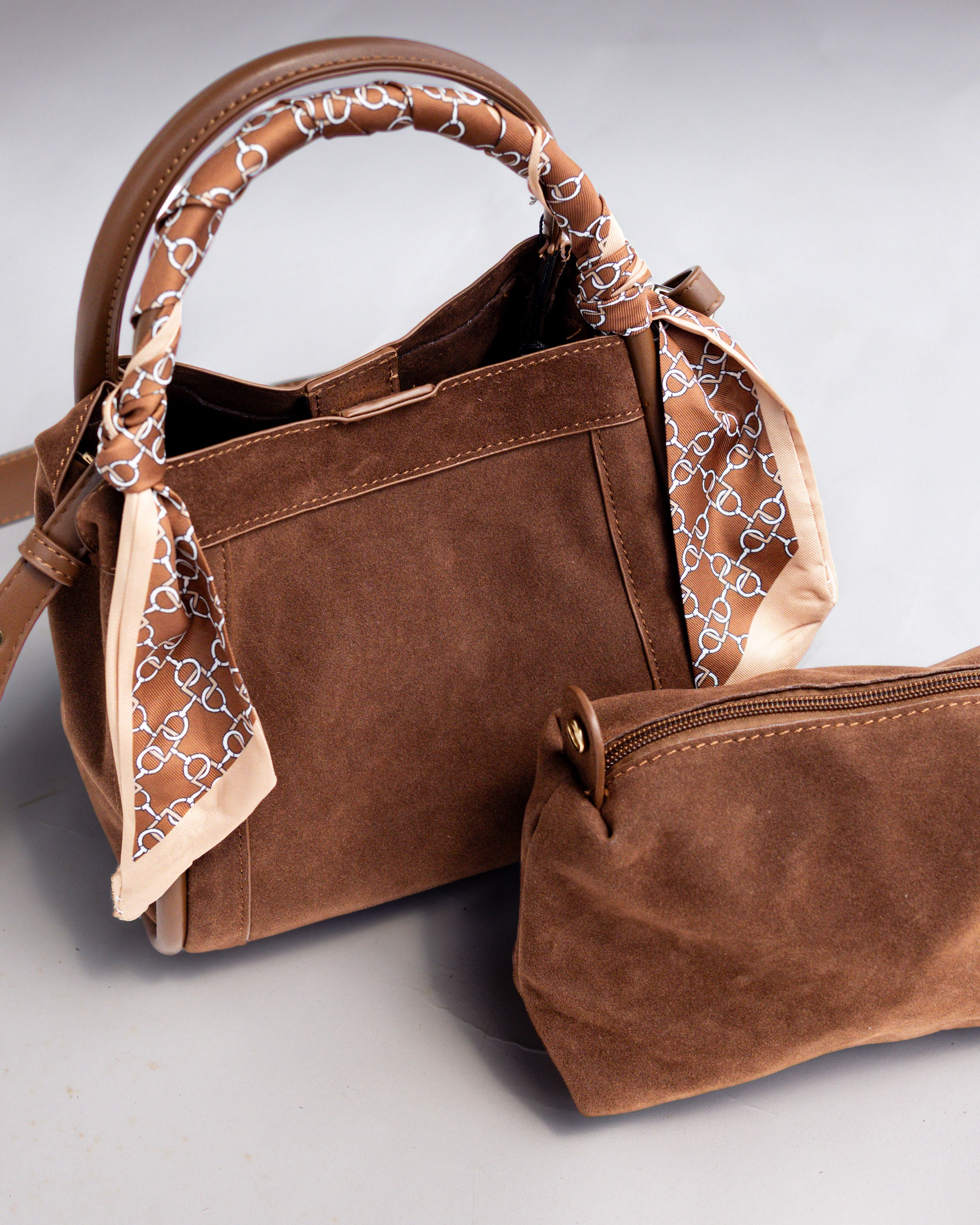 Signature Suede Handbag in Chocolate