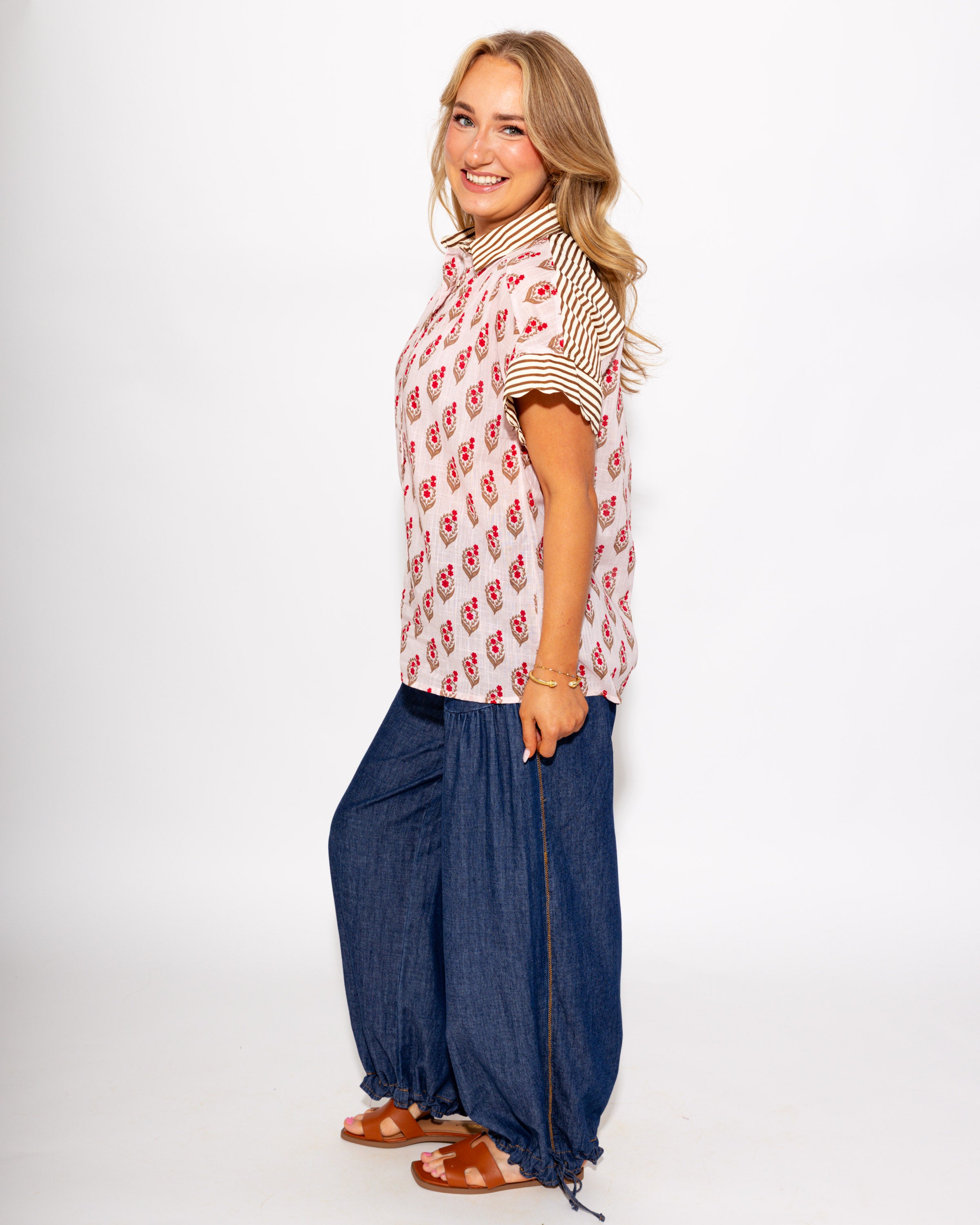 Relaxed Fit Cinched Denim Pants