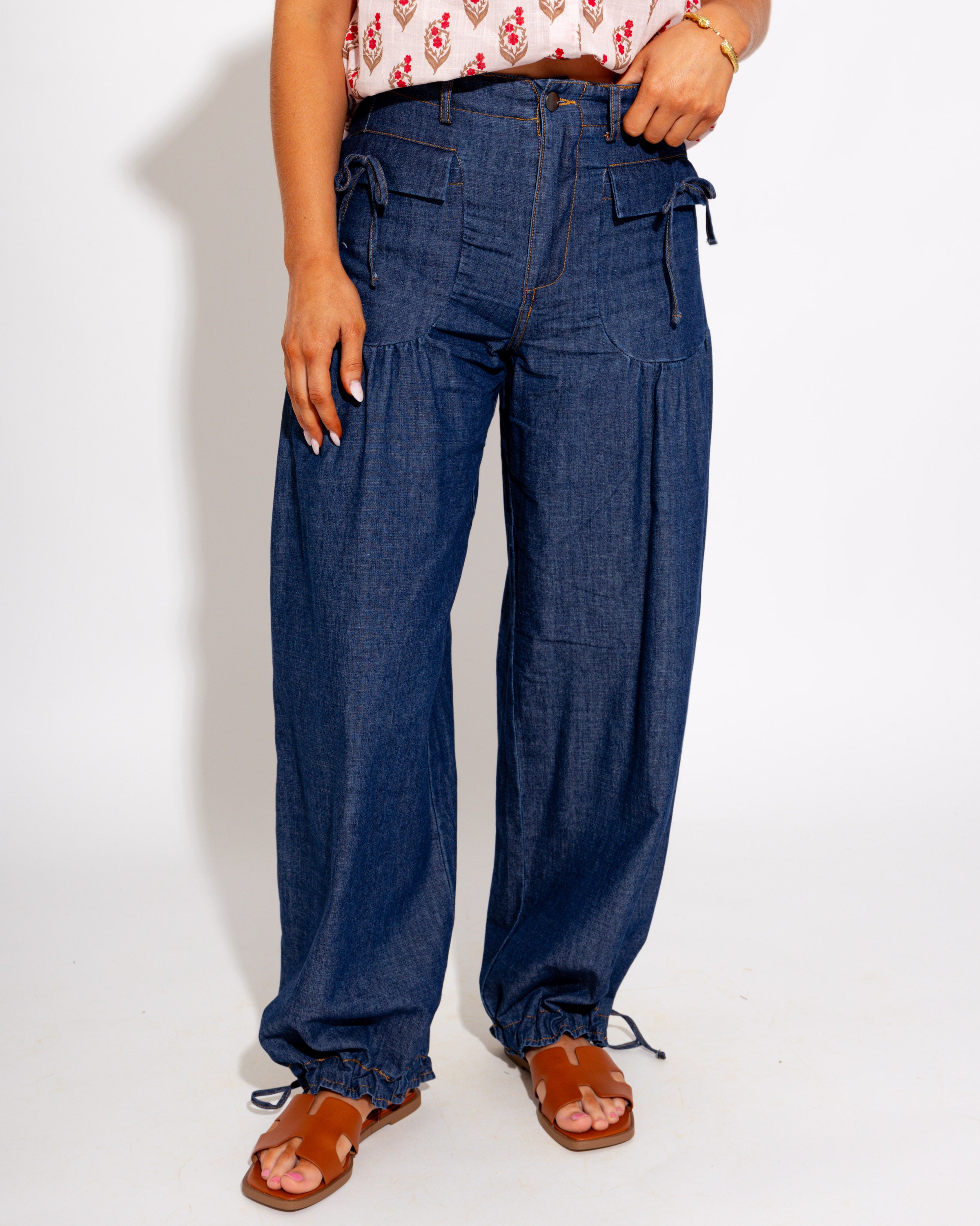 Relaxed Fit Cinched Denim Pants