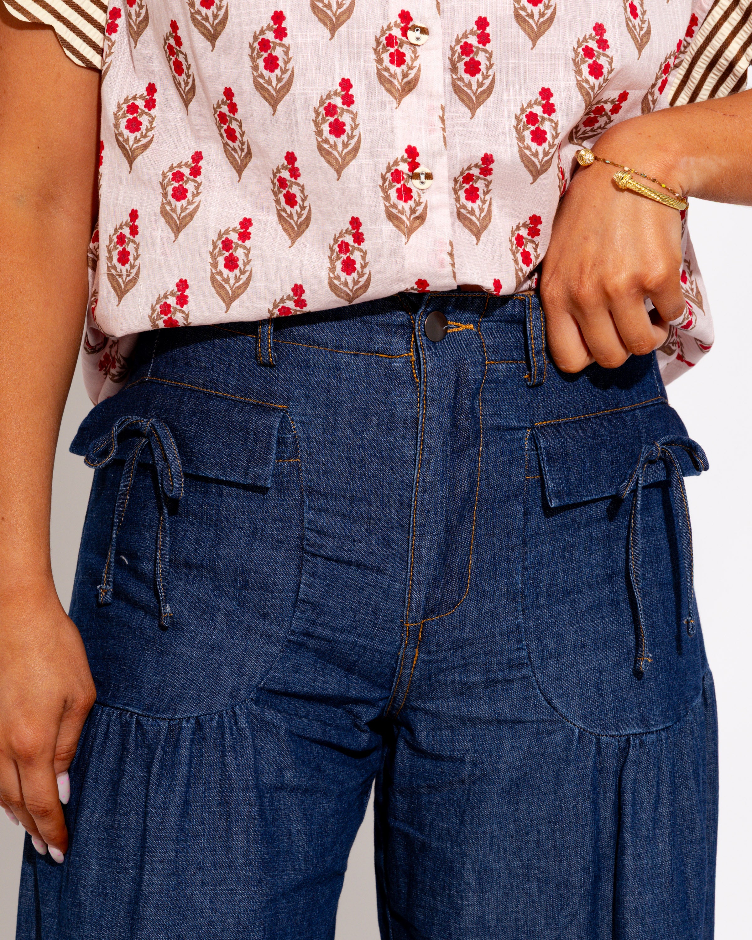 Relaxed Fit Cinched Denim Pants