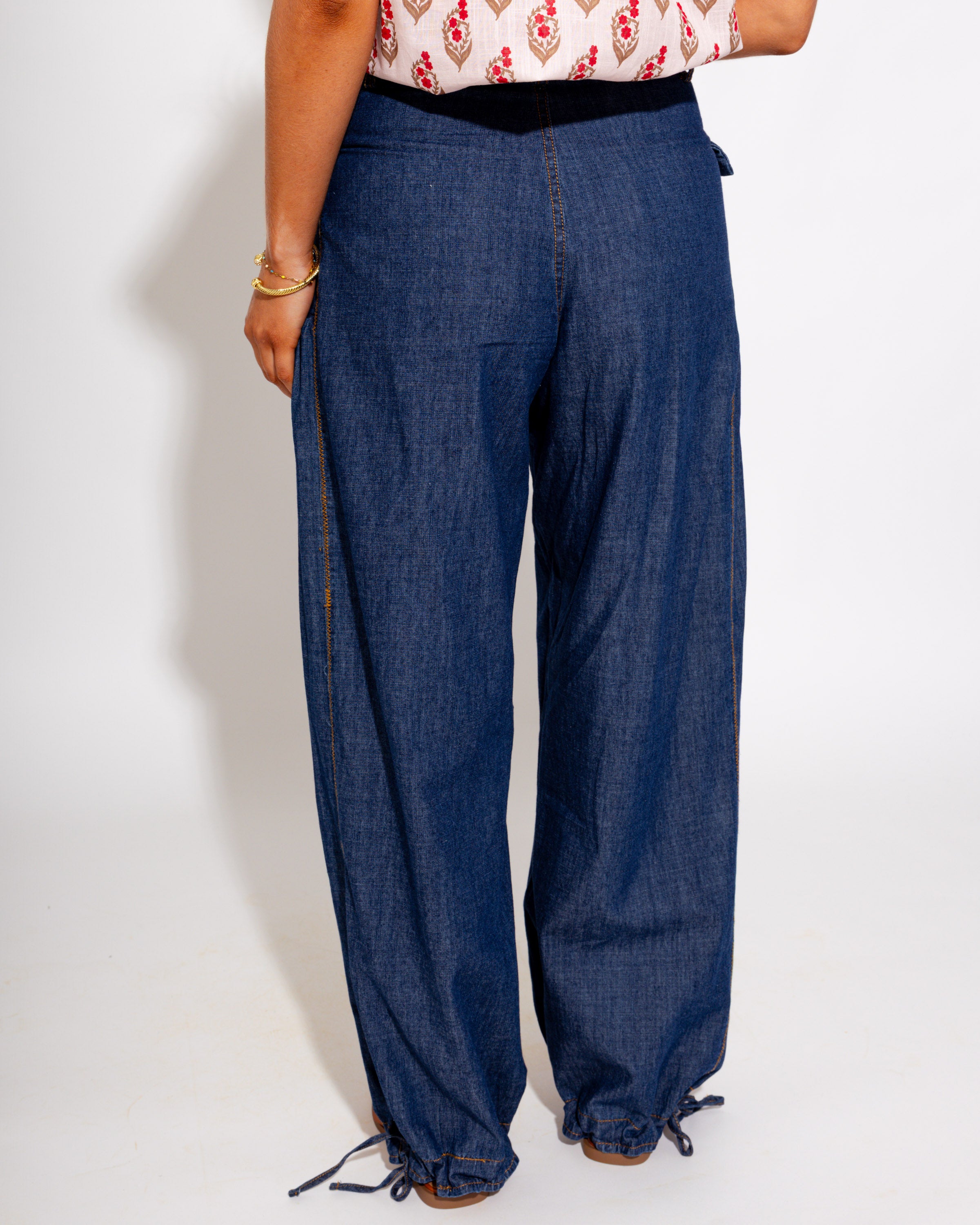 Relaxed Fit Cinched Denim Pants