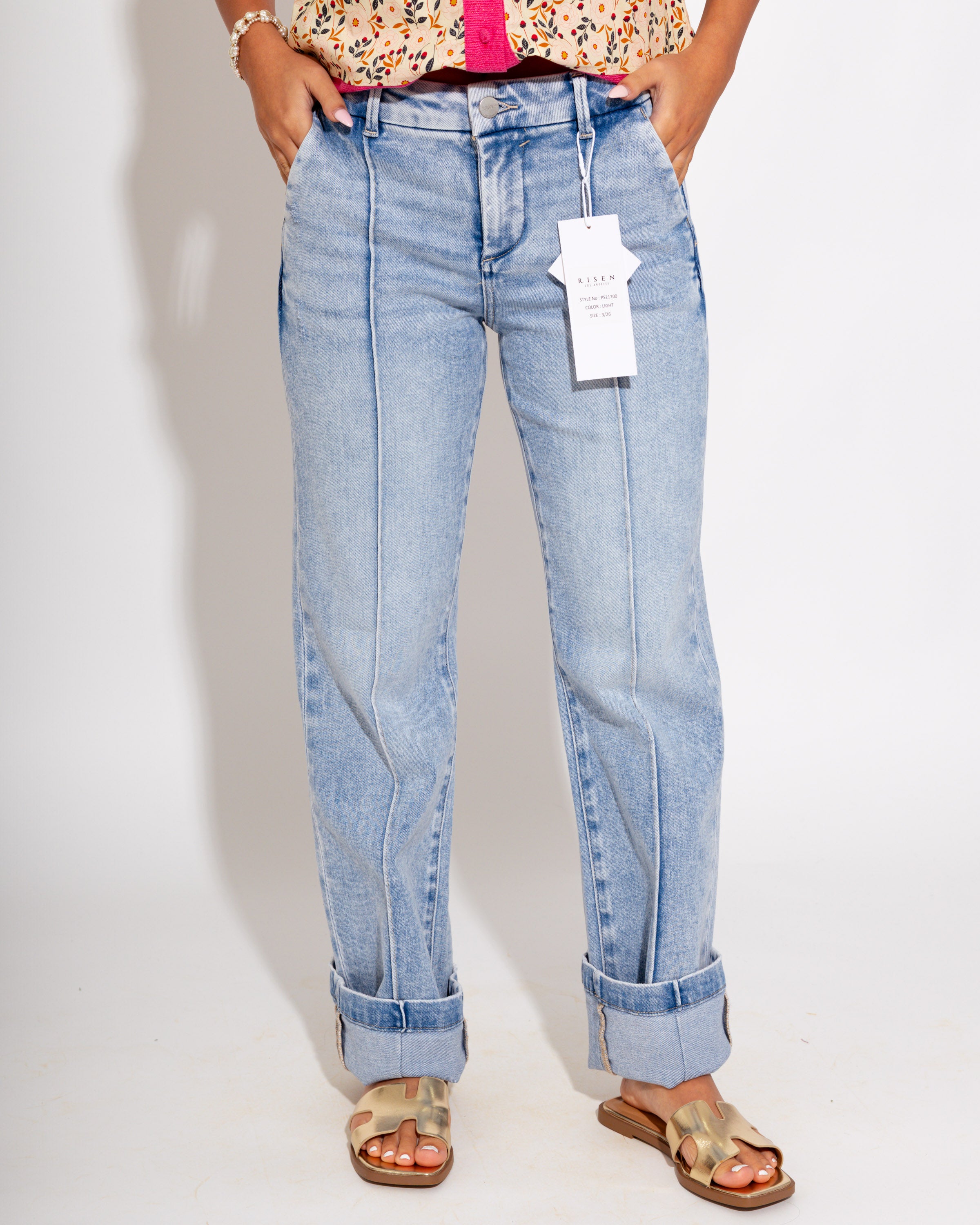 High Rise Straight Pin Tuck Jeans