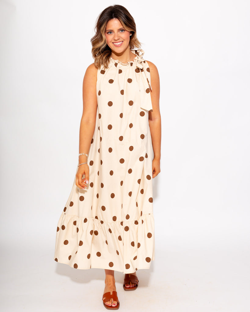 polka dot georgette tie neck midi dress Classic — Gaudie and Company Style:D1092004 Dress Sleeve Types Explained: season allure. Sweet Cardigan