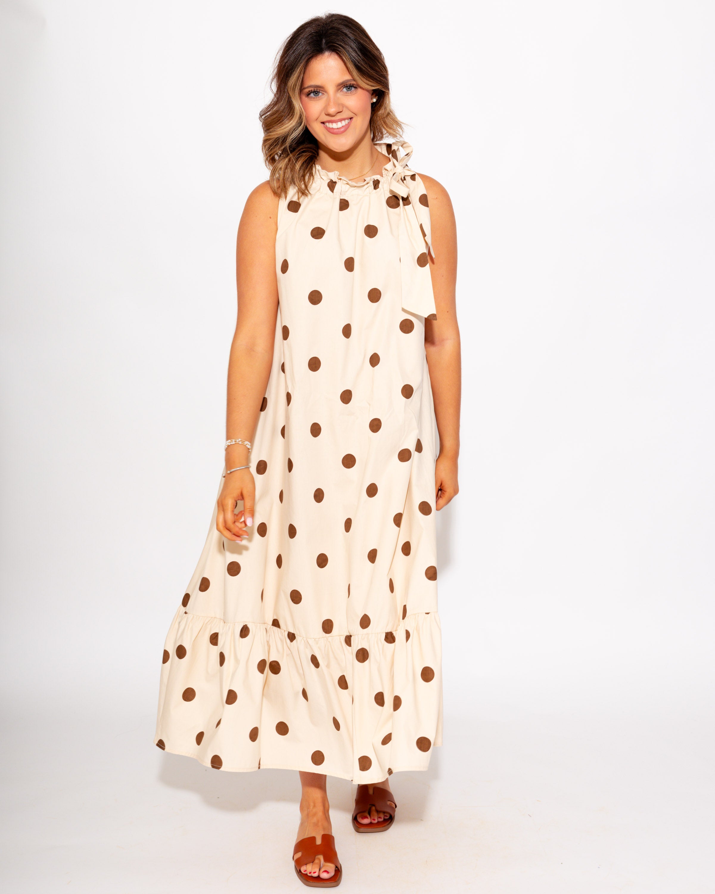 Classic Polka Dot Tie Neck Dress