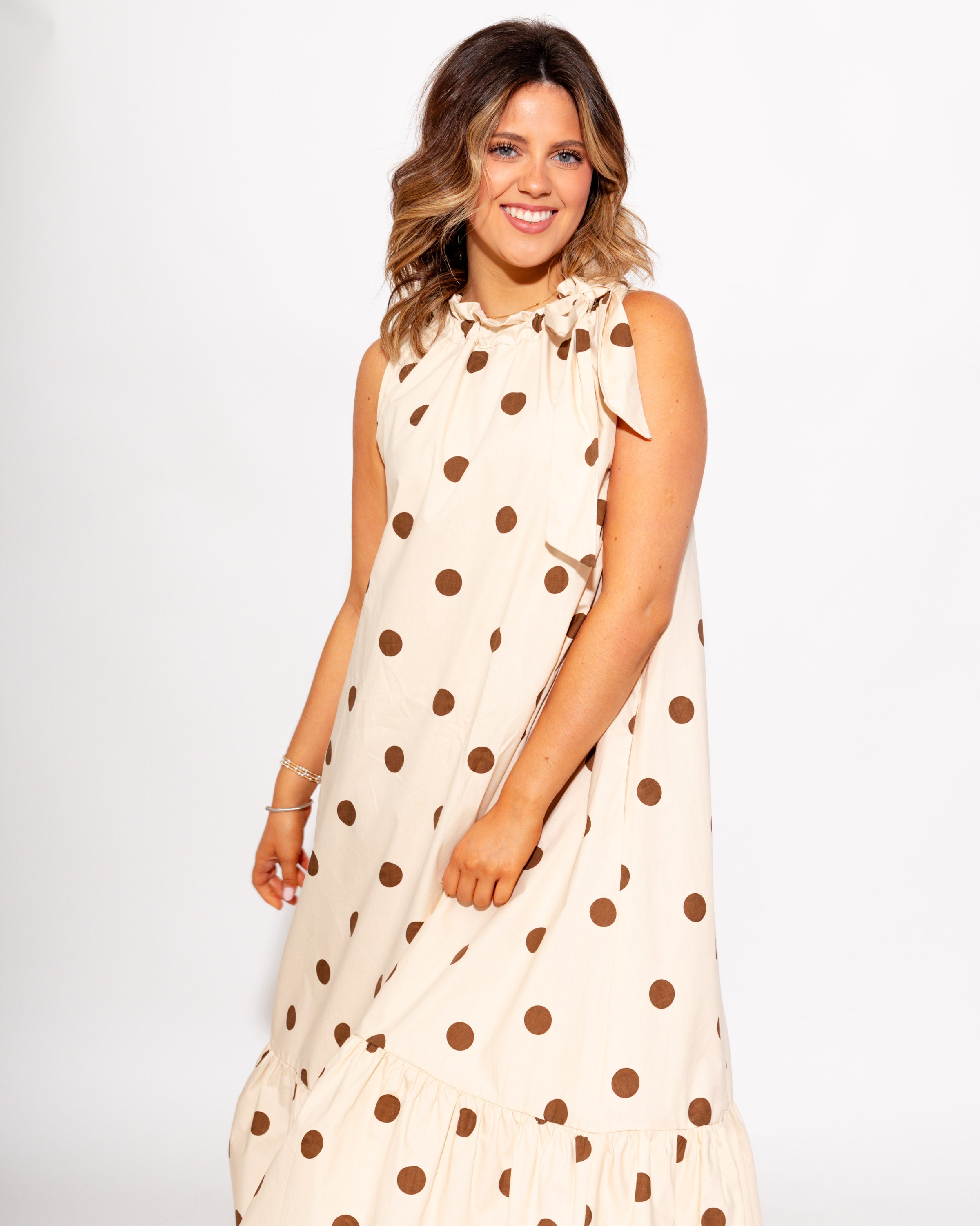 Classic Polka Dot Tie Neck Dress