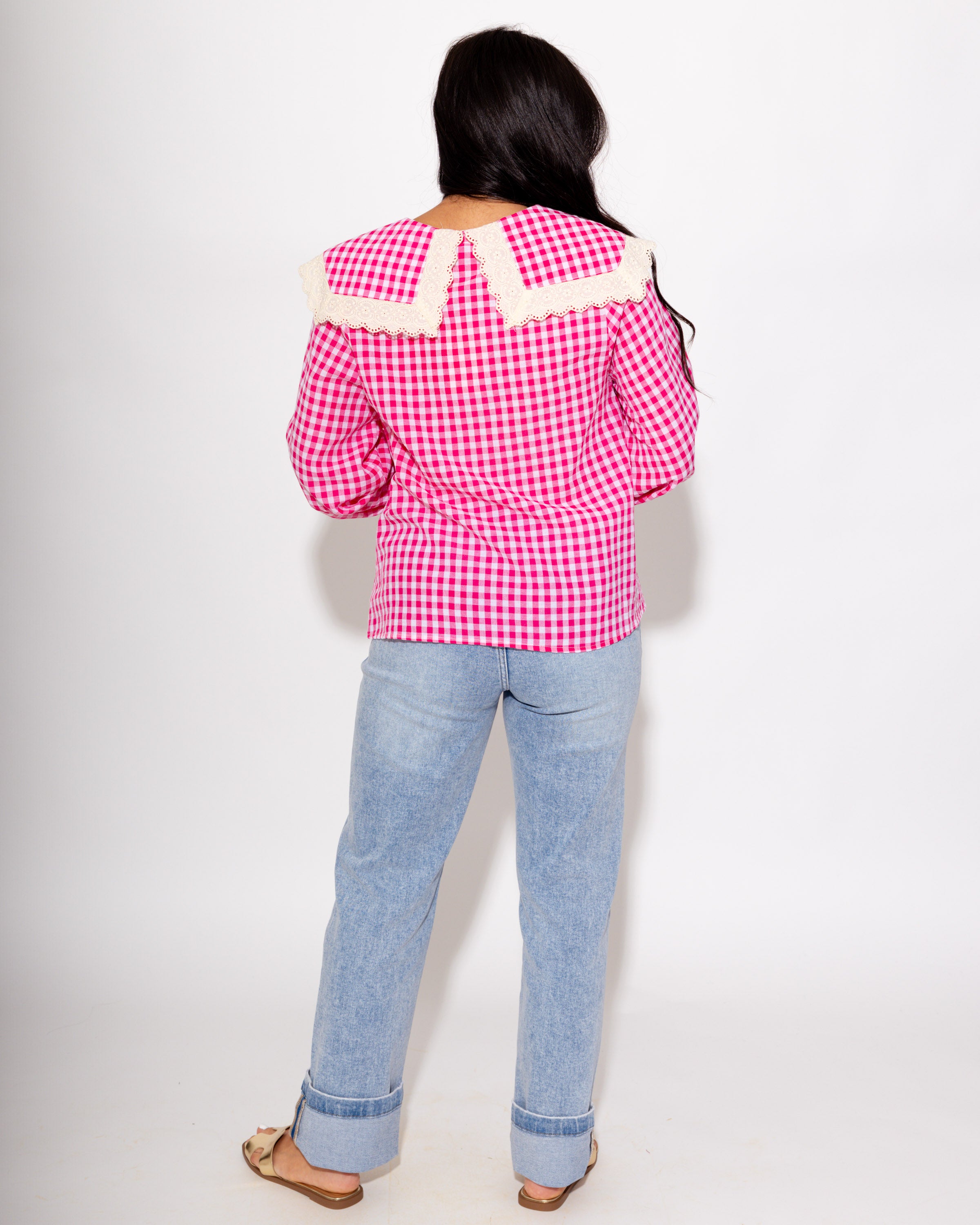 Gingham Lace Trim Top