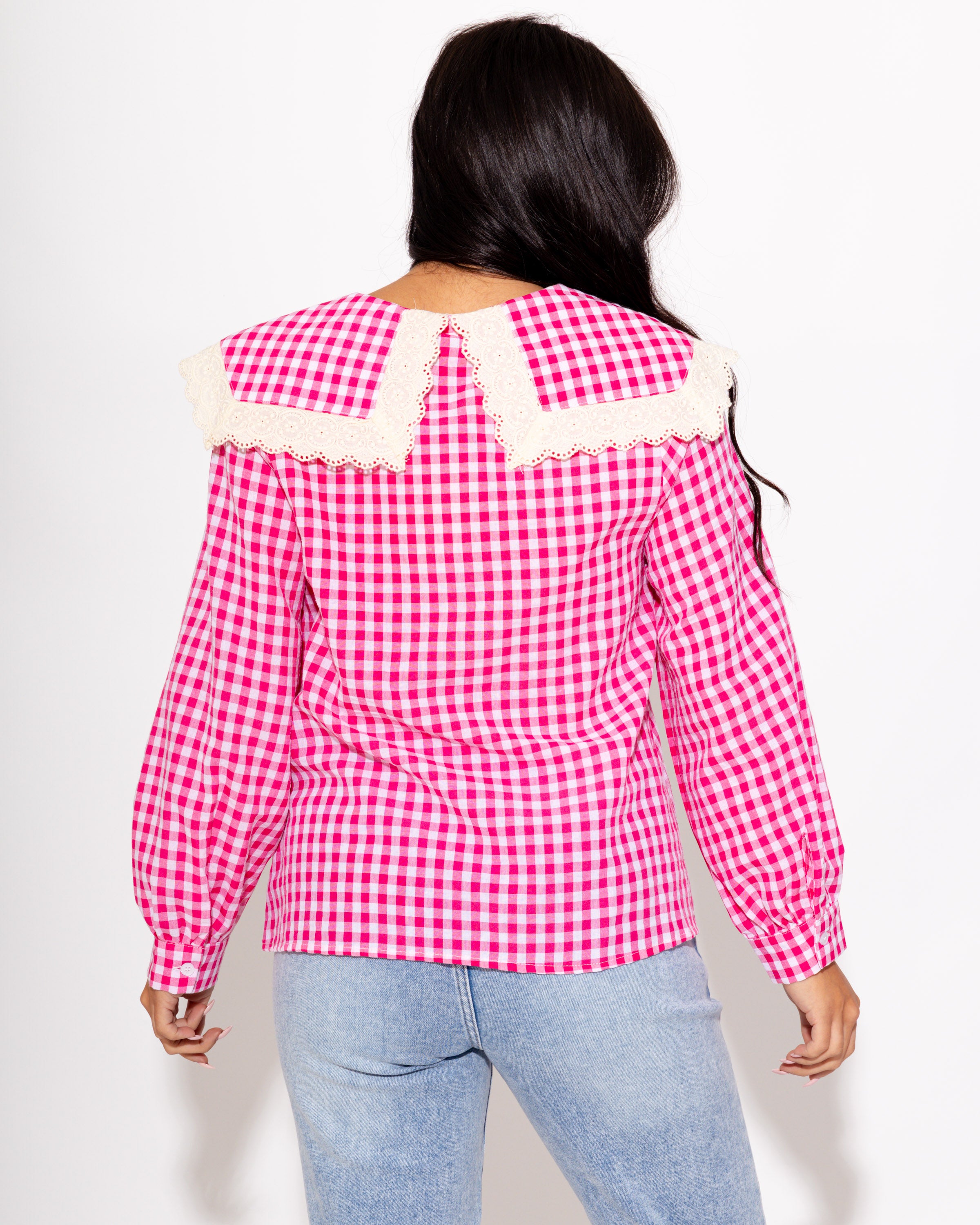 Gingham Lace Trim Top