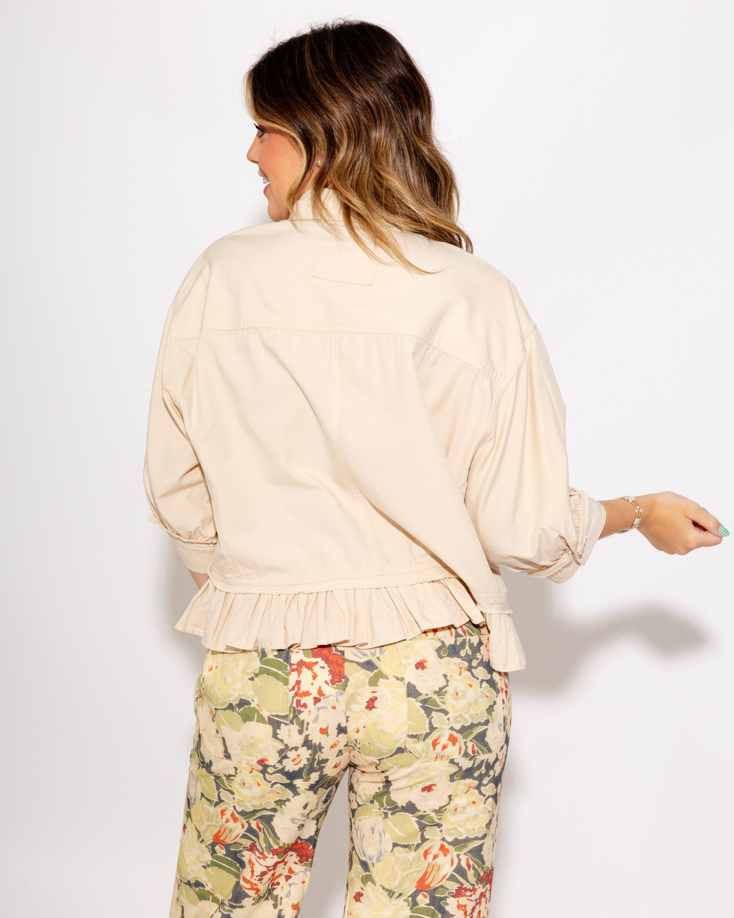 Relaxed Ruffle Hem Button-Up