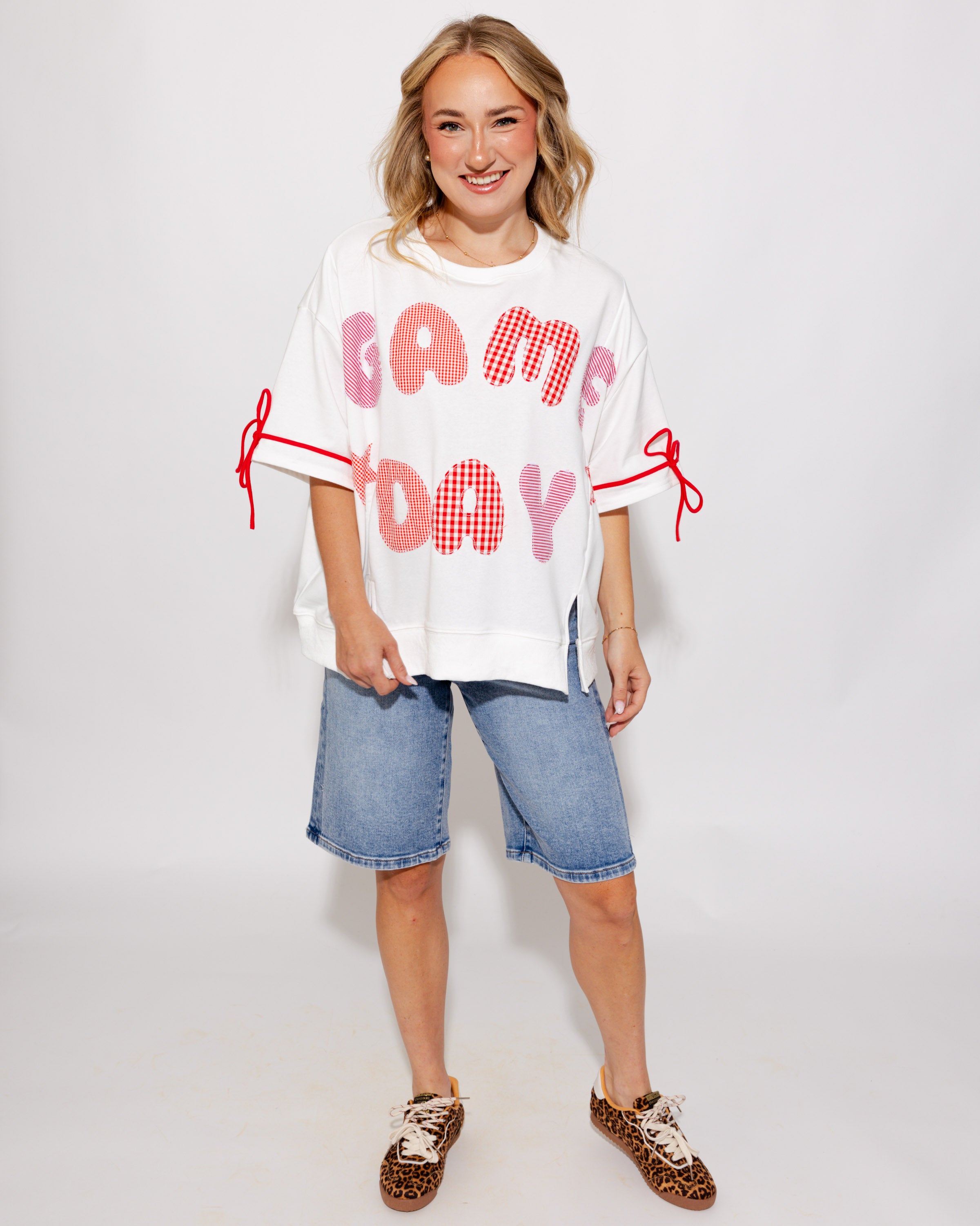 Game Day Patchwork Boxy Tee in Red