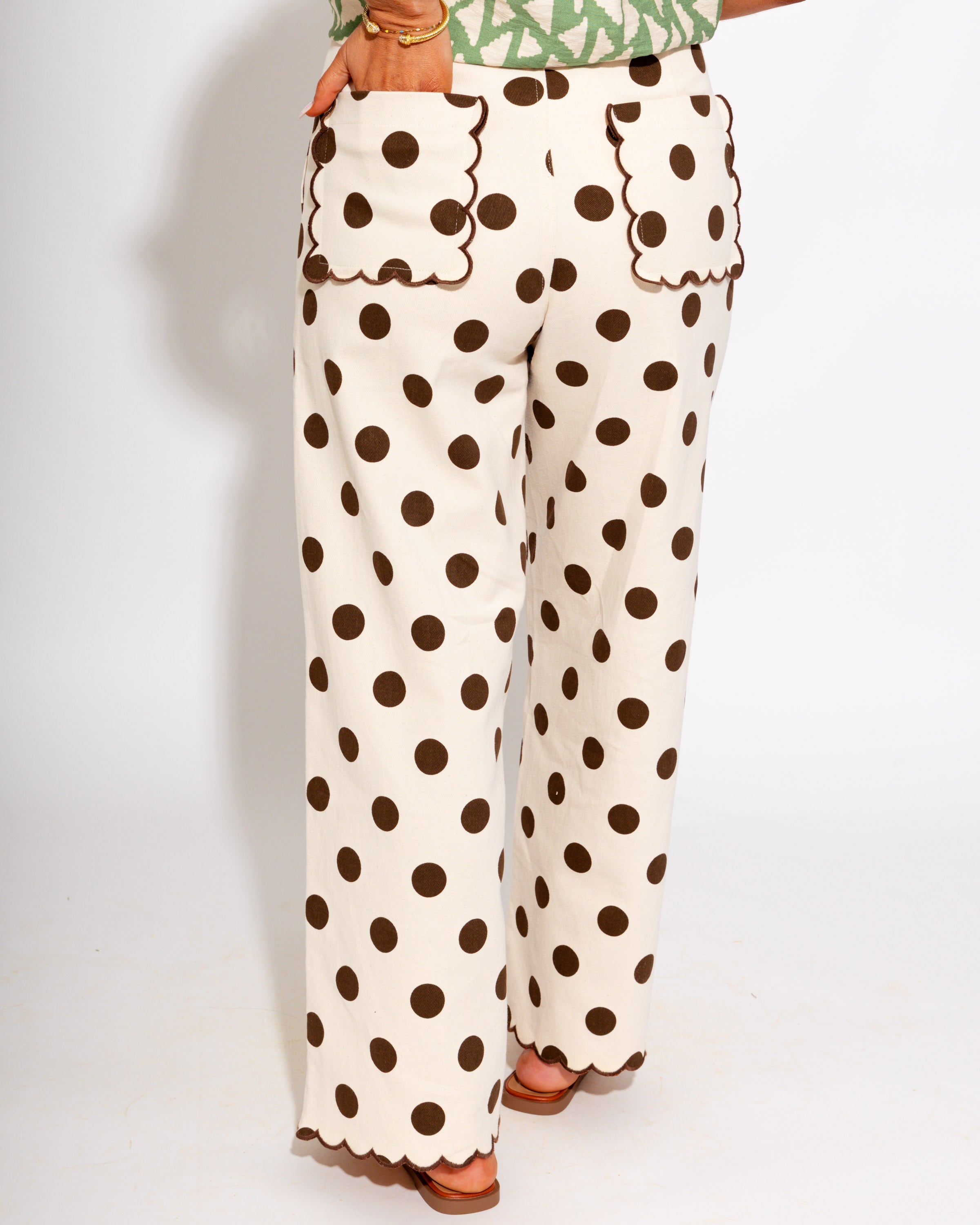 Scalloped Polka Dot Pants in Brown