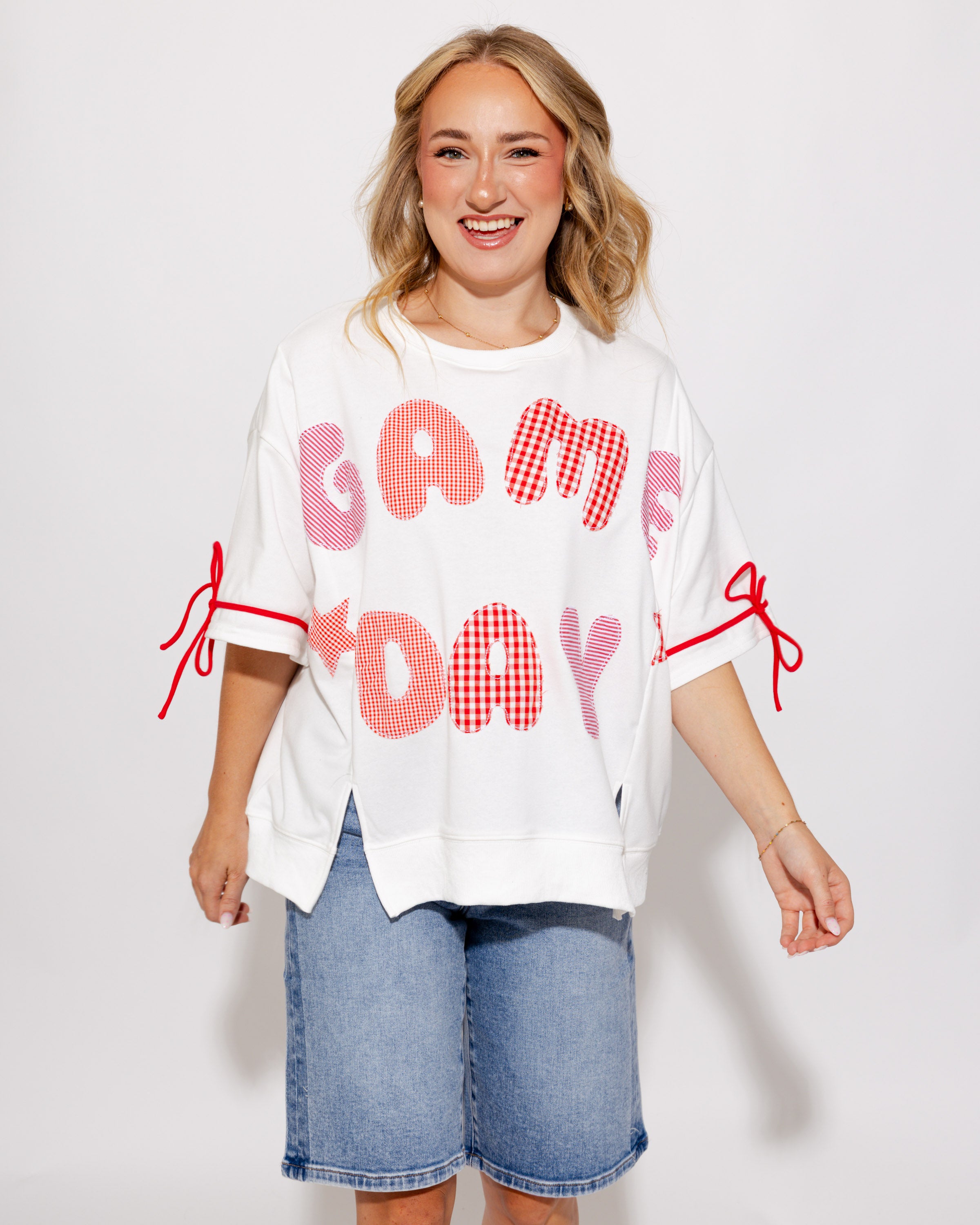 Game Day Patchwork Boxy Tee in Red